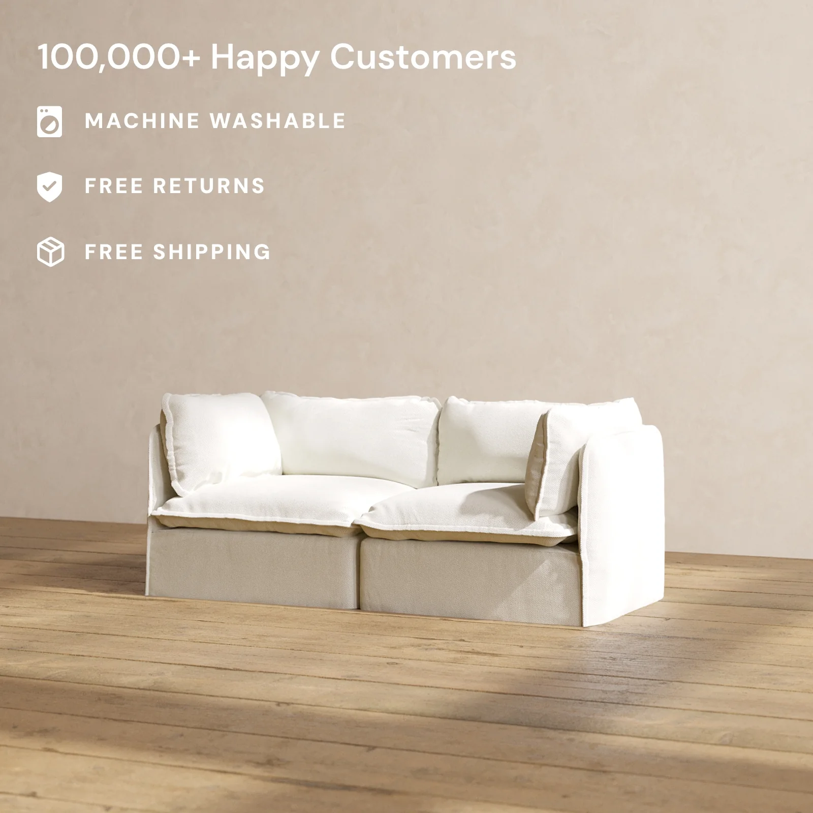Modular Washable 2-Seater in Eggshell | Deluxe+ Seat | Cloud Pillow - Image 2