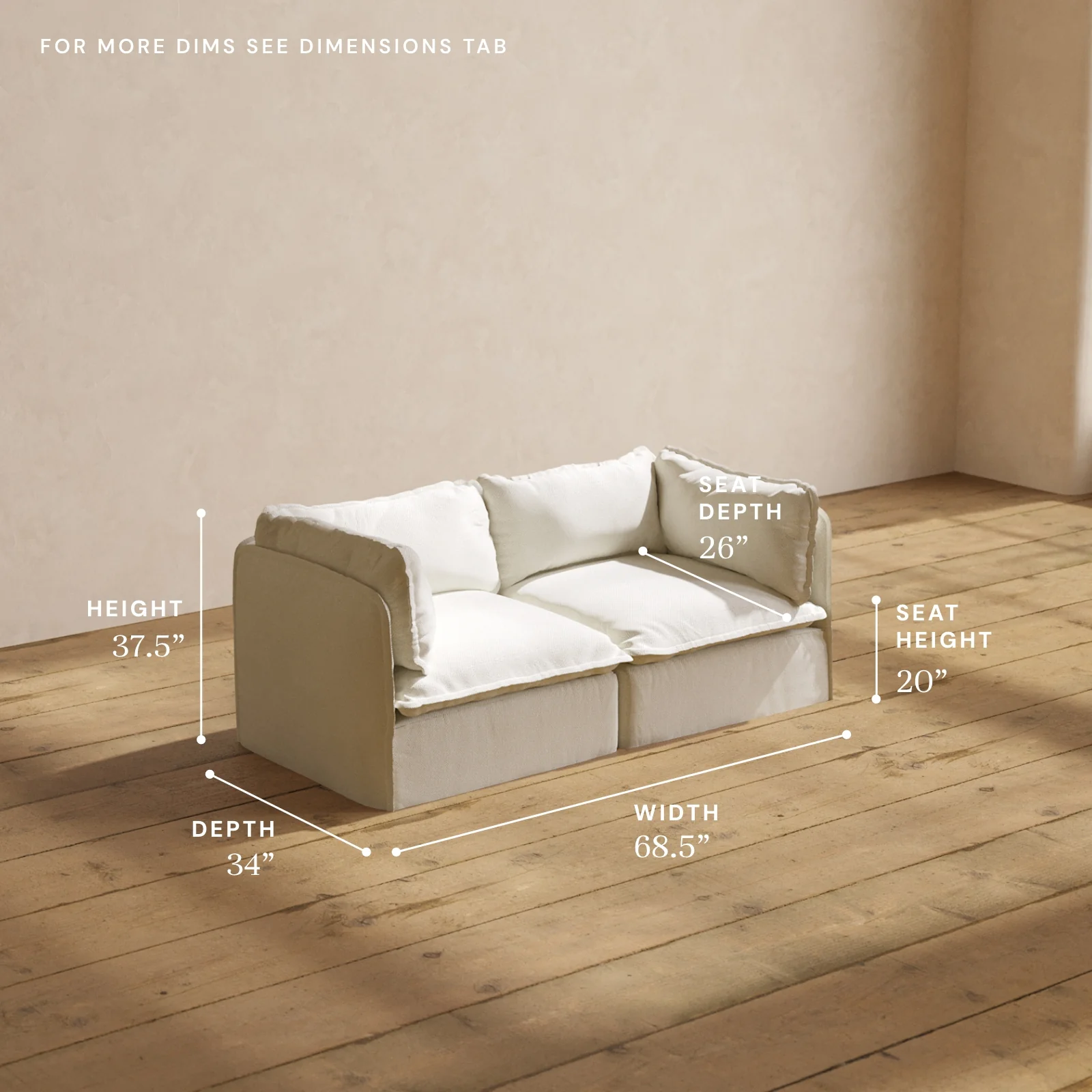 Modular Washable 2-Seater in Eggshell | Deluxe+ Seat | Cloud Pillow - Image 5