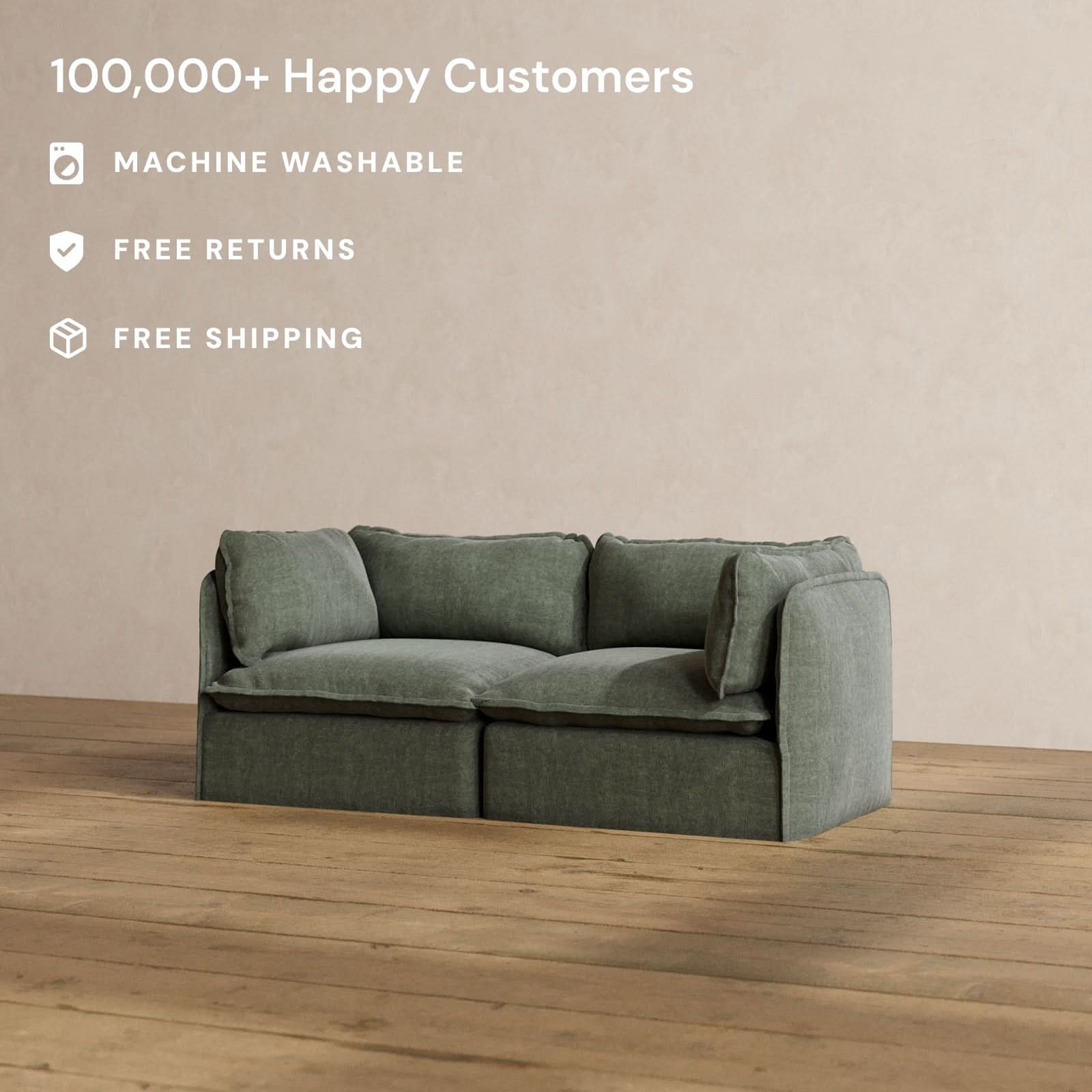 Modular Washable 2-Seater in Willow | Deluxe+ Seat | Cloud Pillow - Image 2