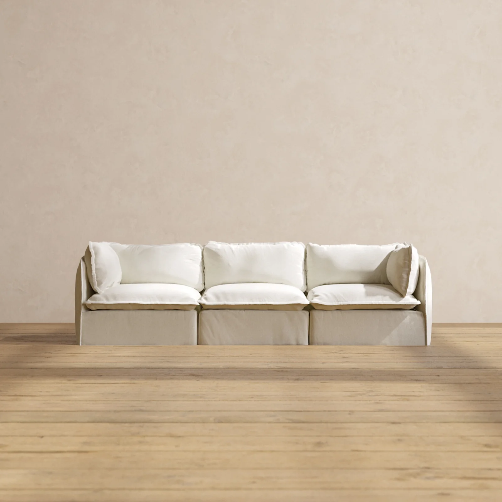 Modular Washable 3-Seater in Eggshell | Deluxe+ Seat | Cloud Pillow