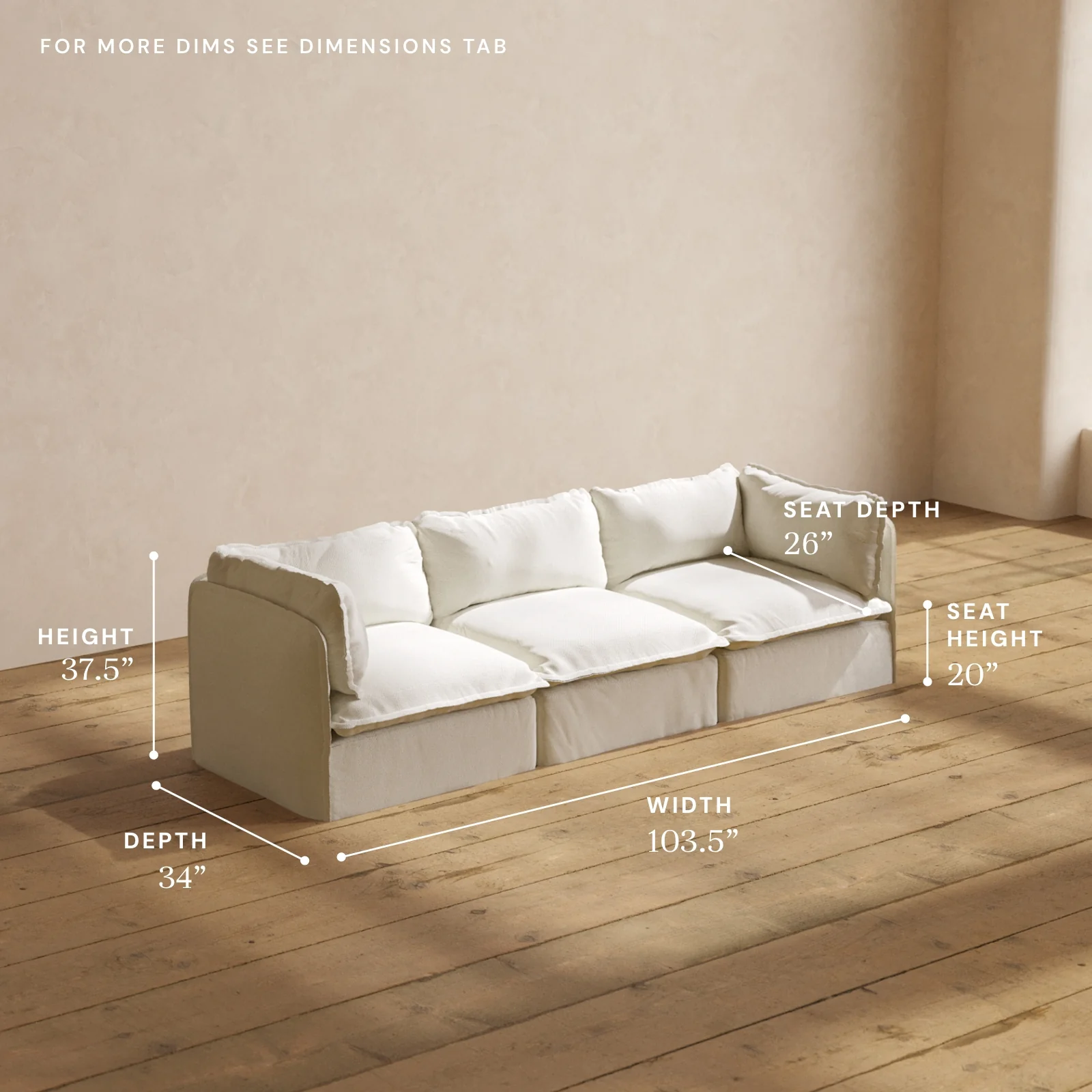 Modular Washable 3-Seater in Eggshell | Deluxe+ Seat | Cloud Pillow - Image 5