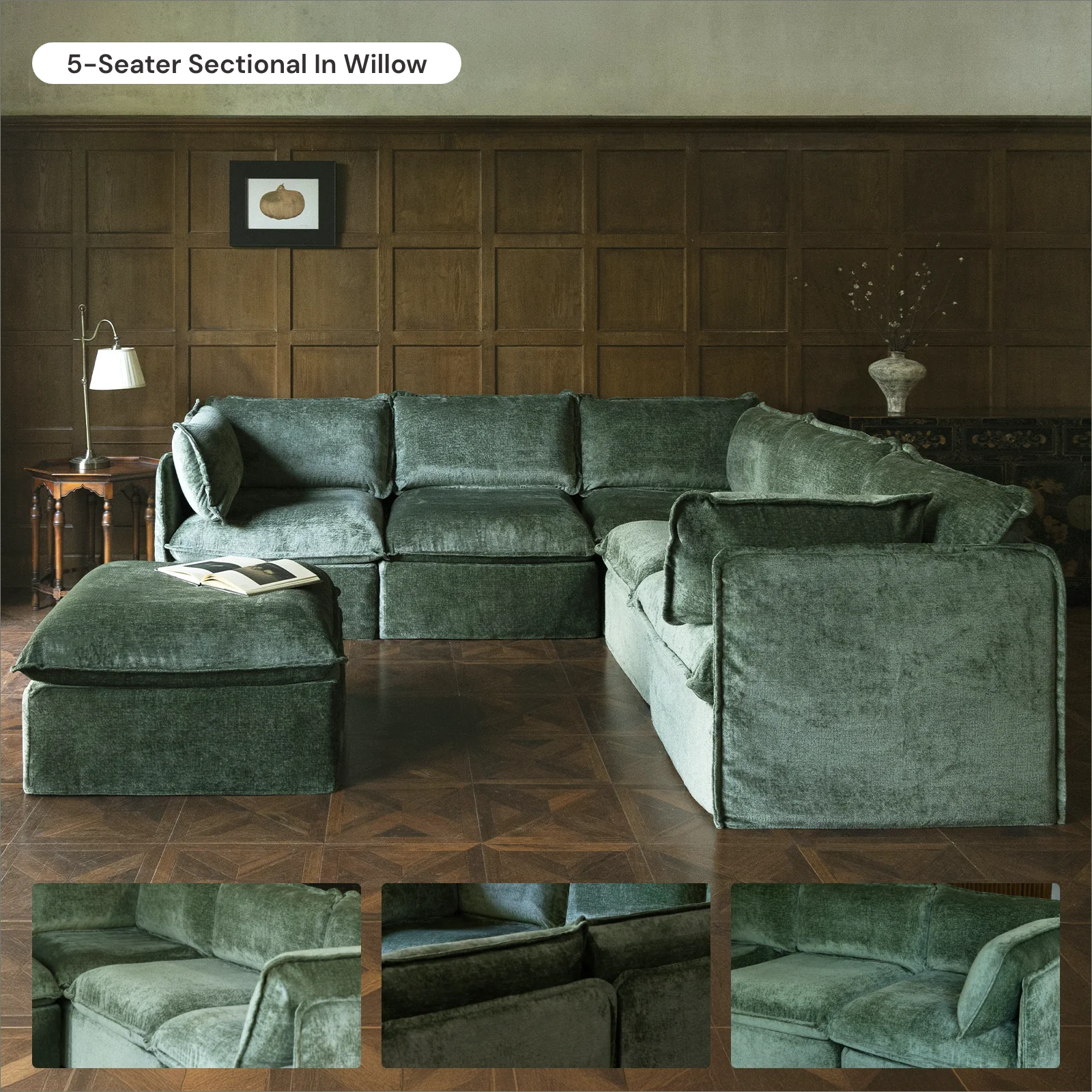 Anabei Washable Modular 3-Seater Sofa in Willow - Green - Image 7