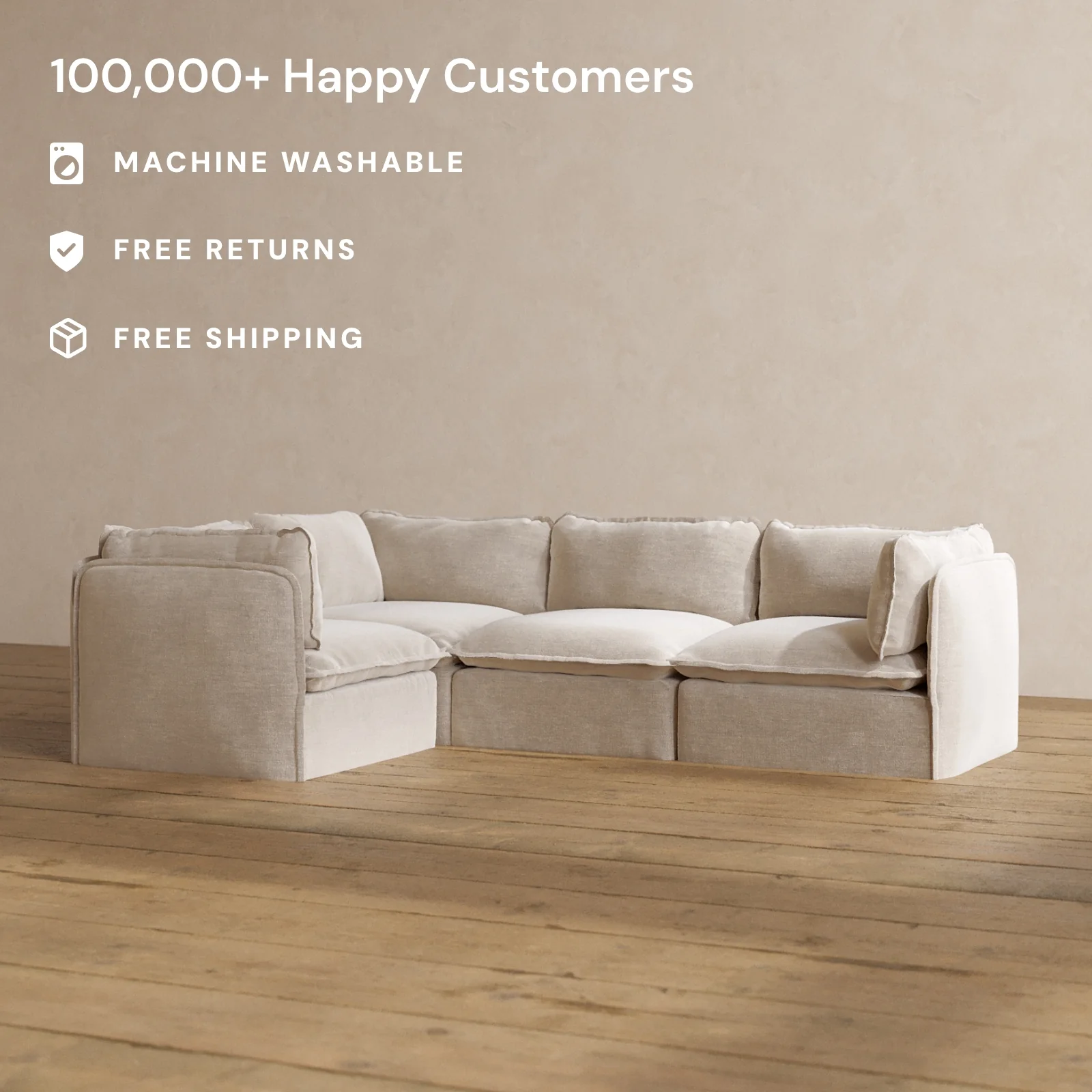Modular Washable 4-Seater Corner Sectional in Mist | Deluxe+ Seat | Cloud Pillow - Image 2