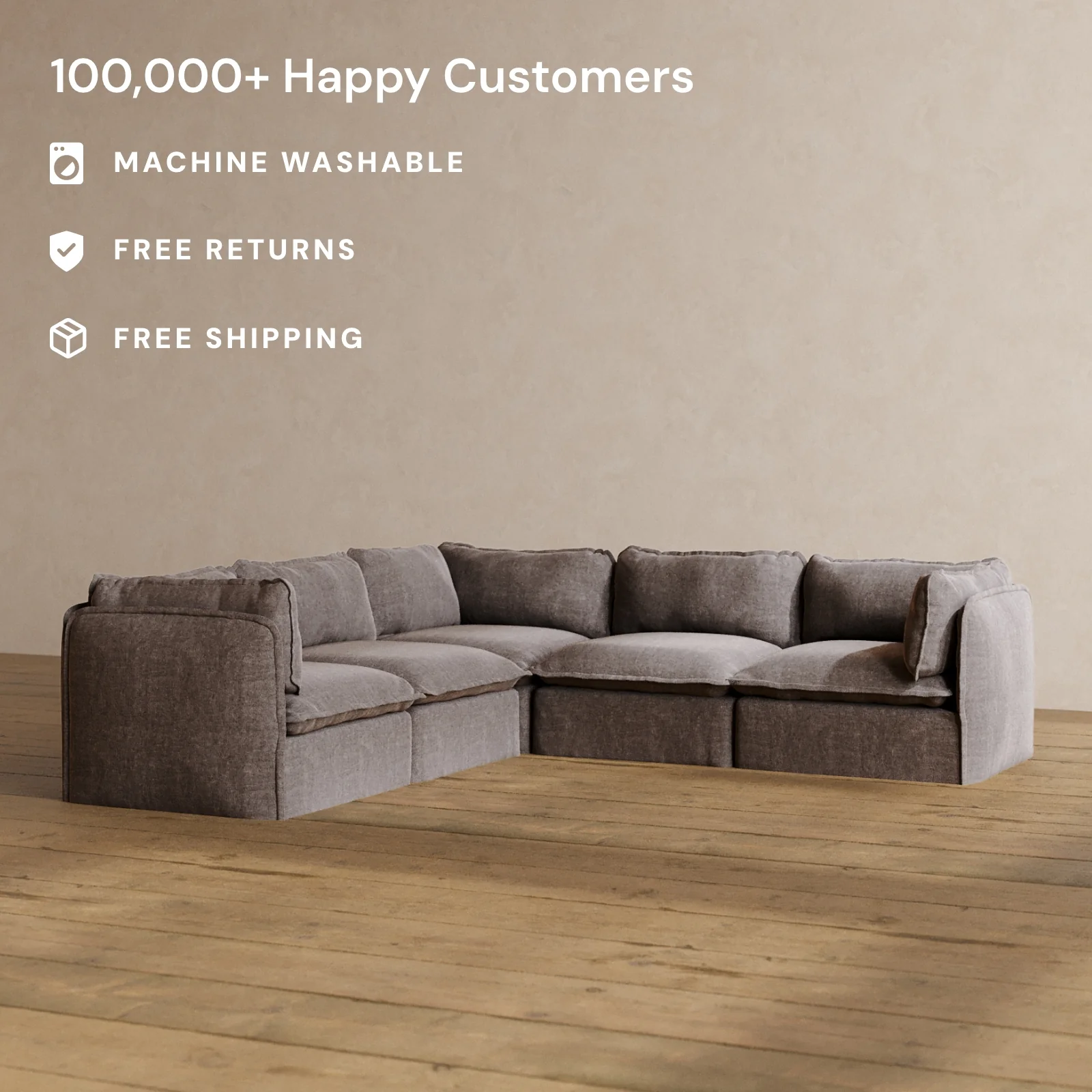 Modular Washable 5-Seater Corner Sectional in Caviar | Deluxe+ Seat | Cloud Pillow - Image 2