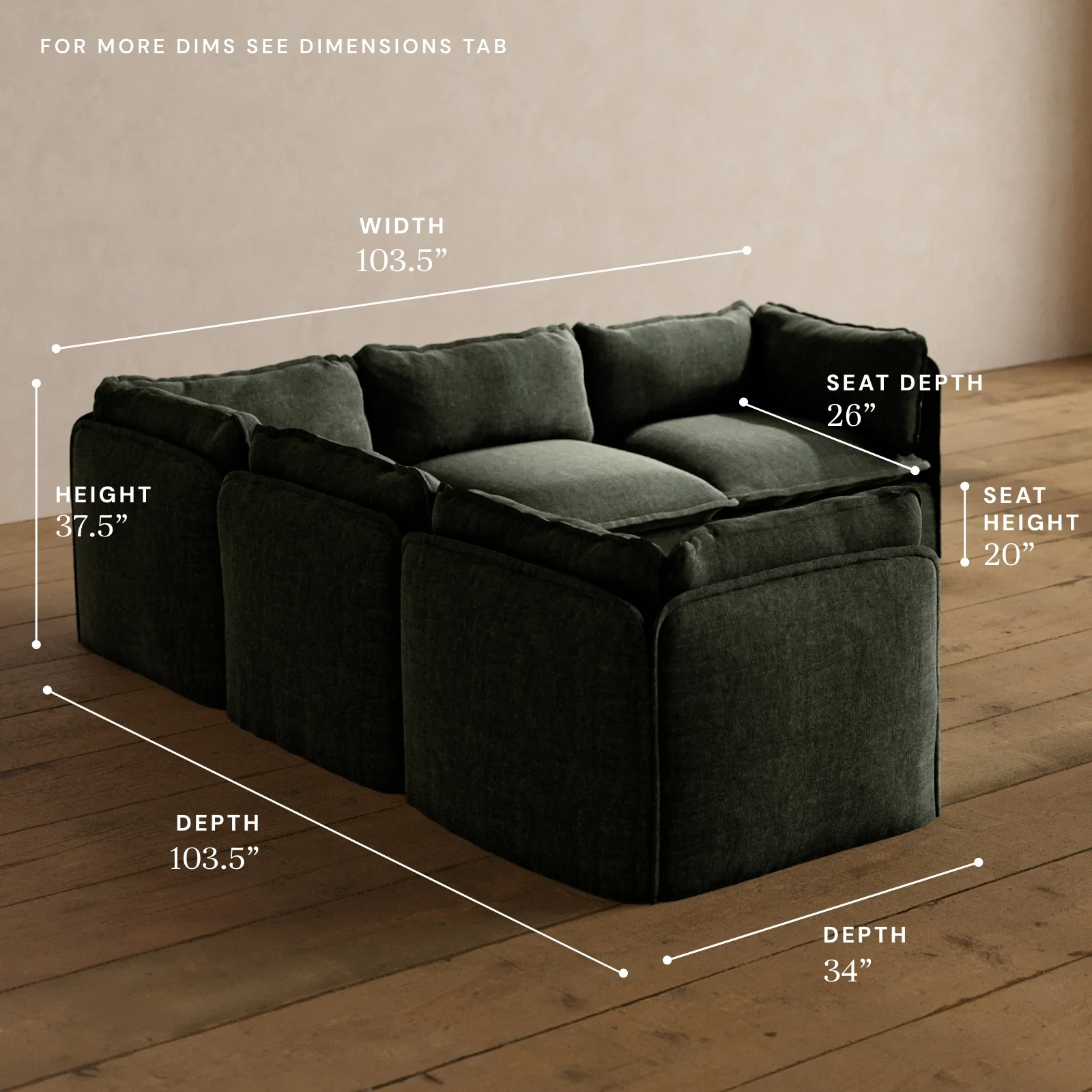 Modular Washable 5-Seater Corner Sectional in Willow | Deluxe+ Seat | Cloud Pillow - Image 5