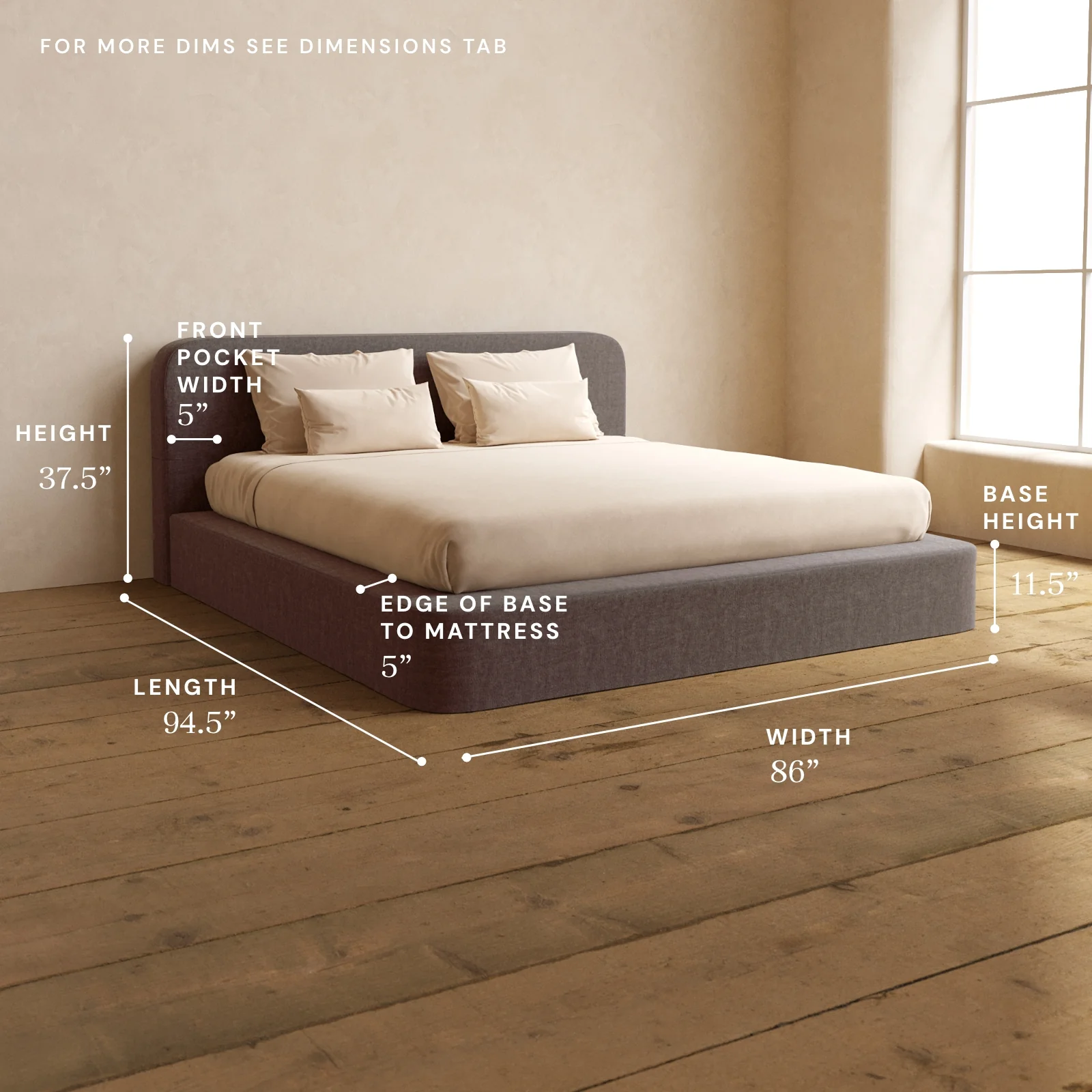 King Upholstered Platform Bed + Headboard | Heirloom Velvet in Caviar - Image 5