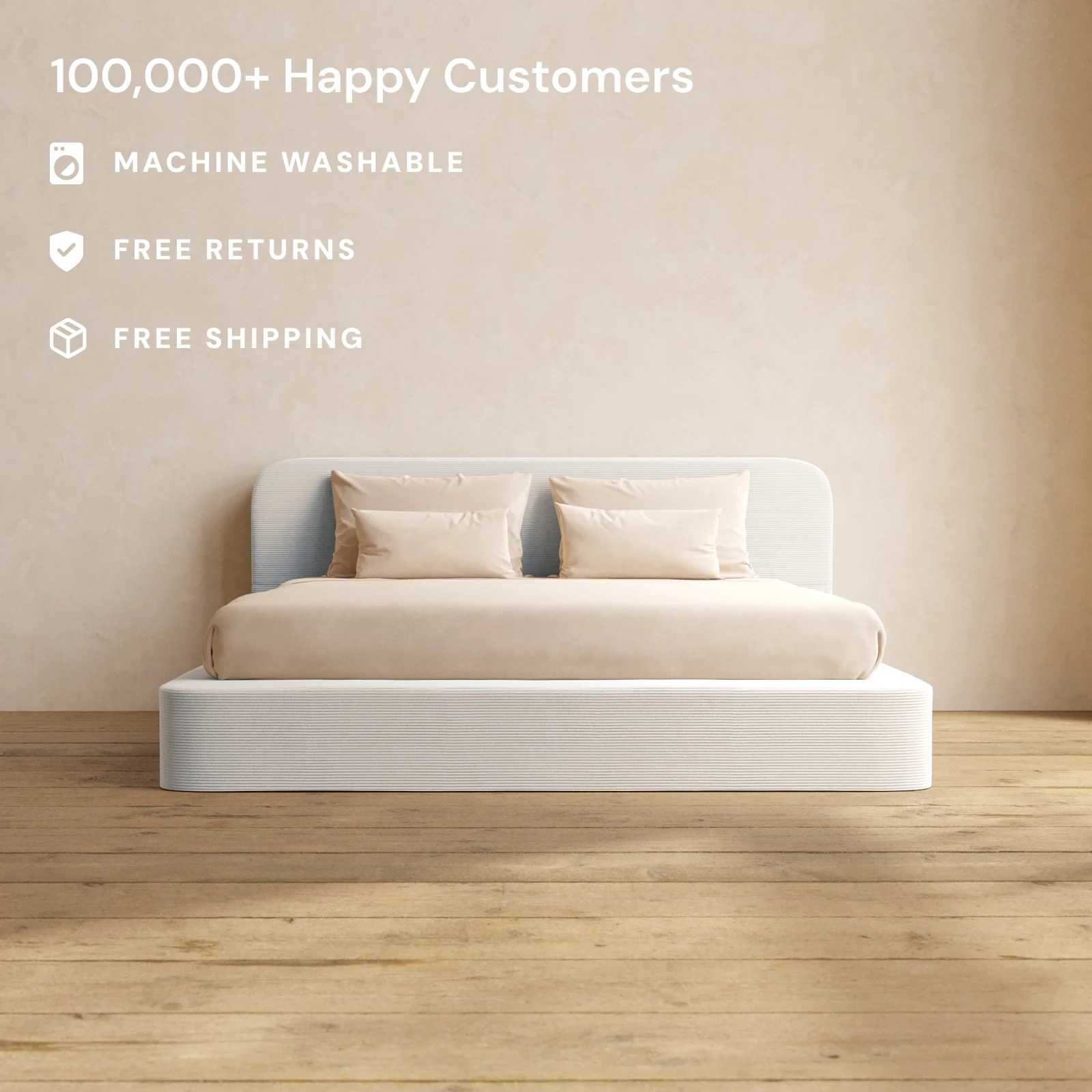 King Upholstered Platform Bed + Headboard | Luxe Corduroy in Milk - Image 2