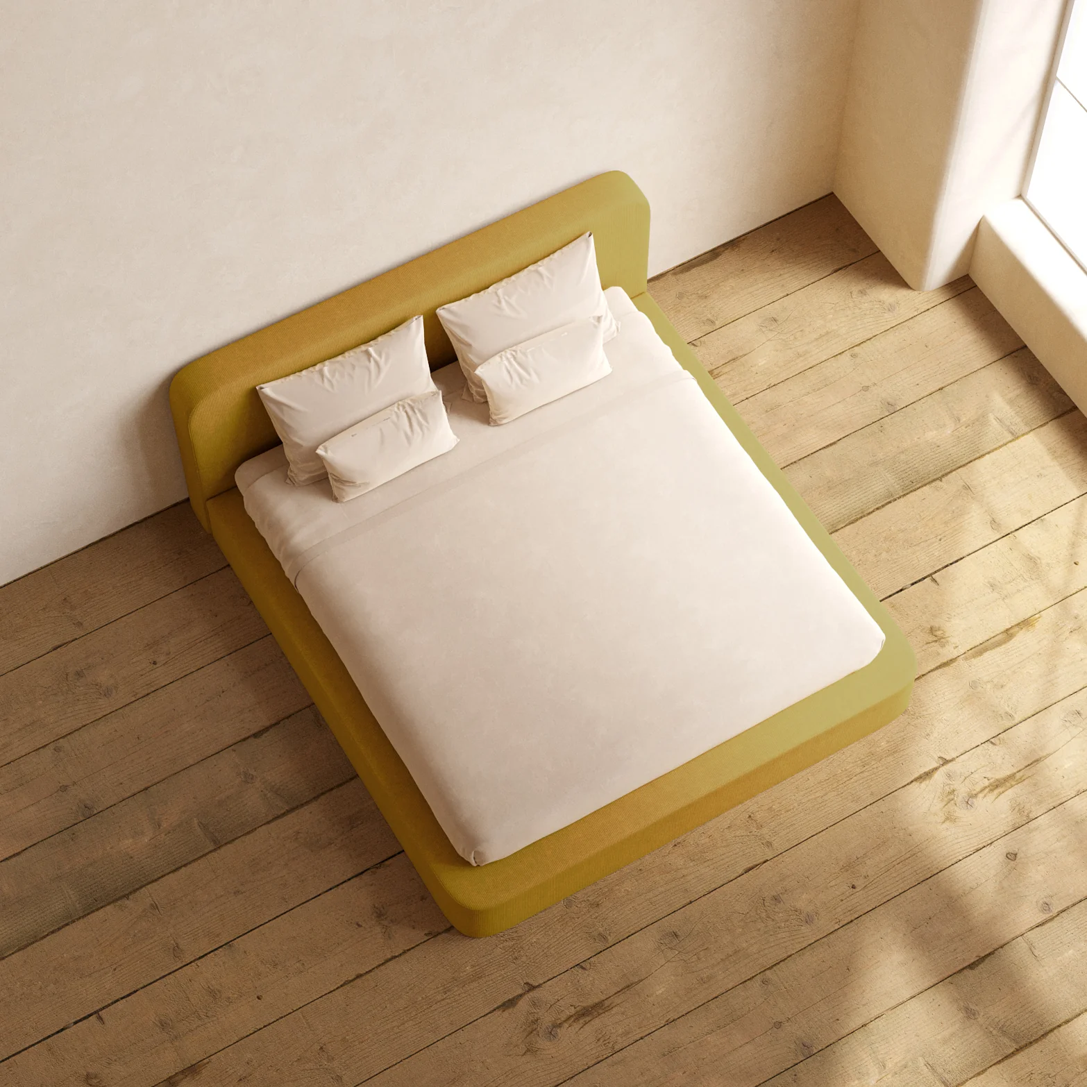 King Upholstered Platform Bed + Headboard | Mizu Weave in Kiiro - Image 8
