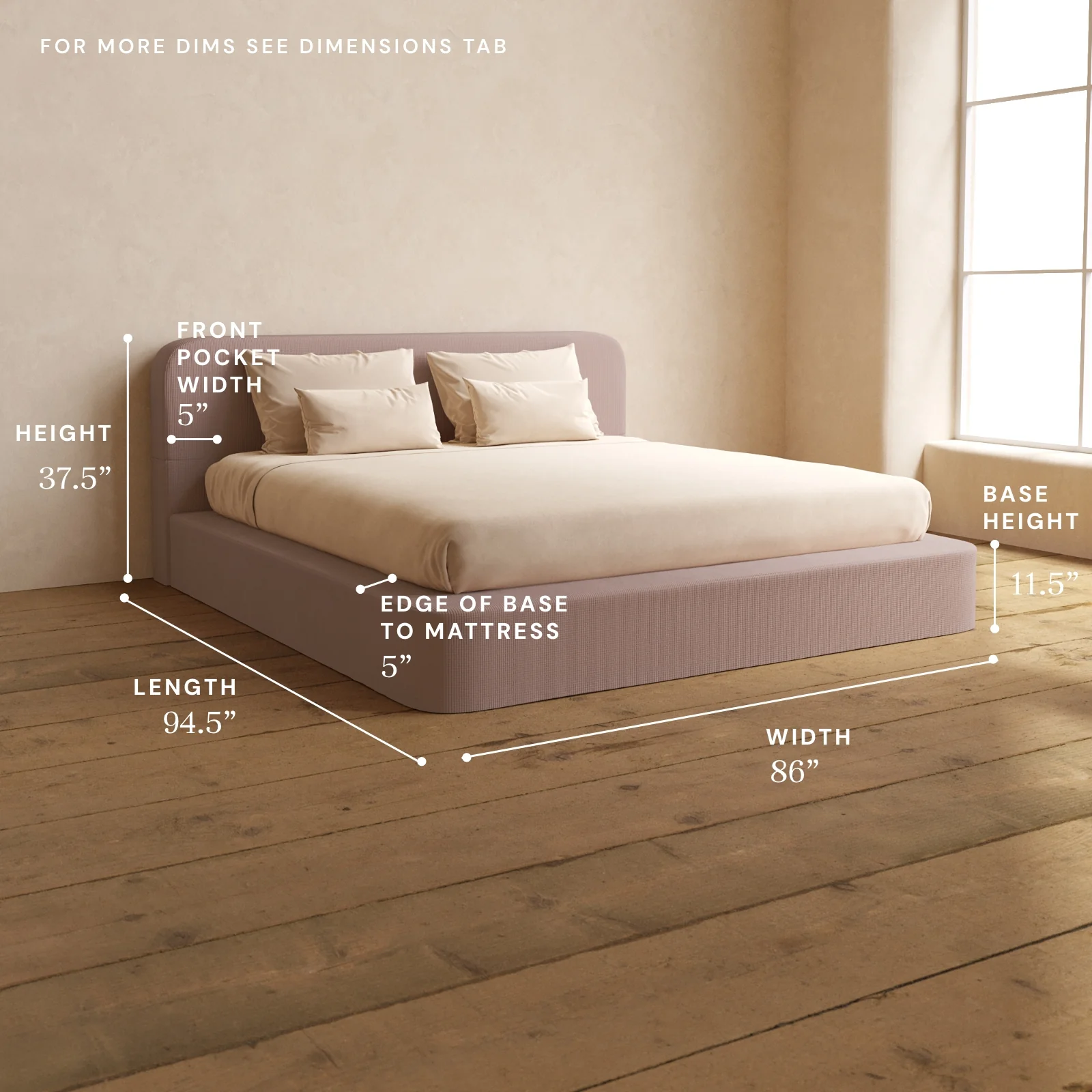 King Upholstered Platform Bed + Headboard | Mizu Weave in Sakura - Image 5