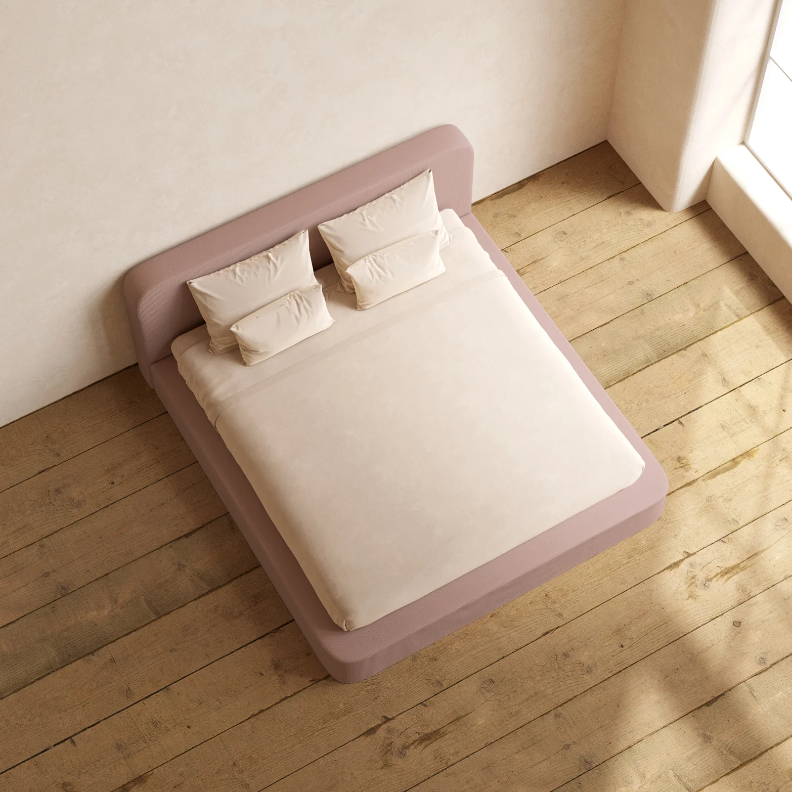 King Upholstered Platform Bed + Headboard | Mizu Weave in Sakura - Image 8