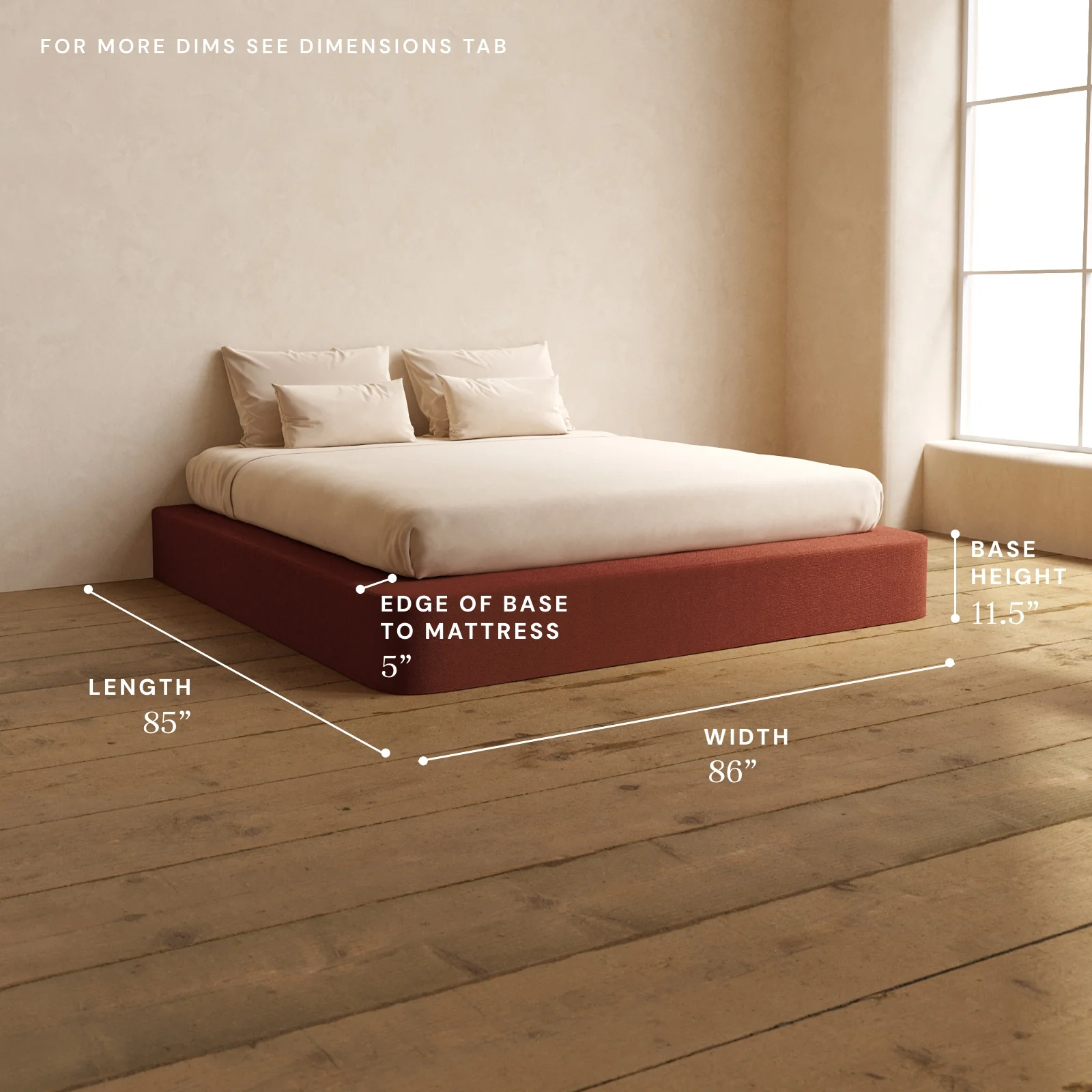 King Upholstered Platform Bed | Knit Velvet in Rust - Image 5