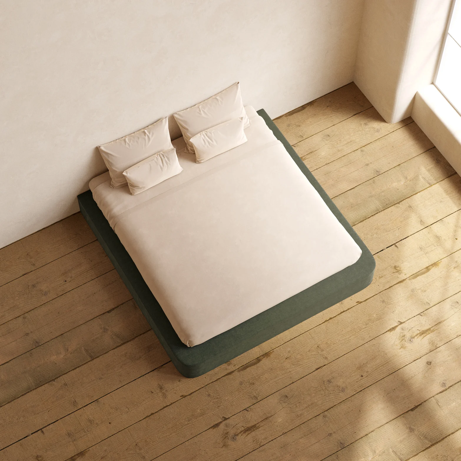 King Upholstered Platform Bed | Luxe Corduroy in Olivine - Image 8