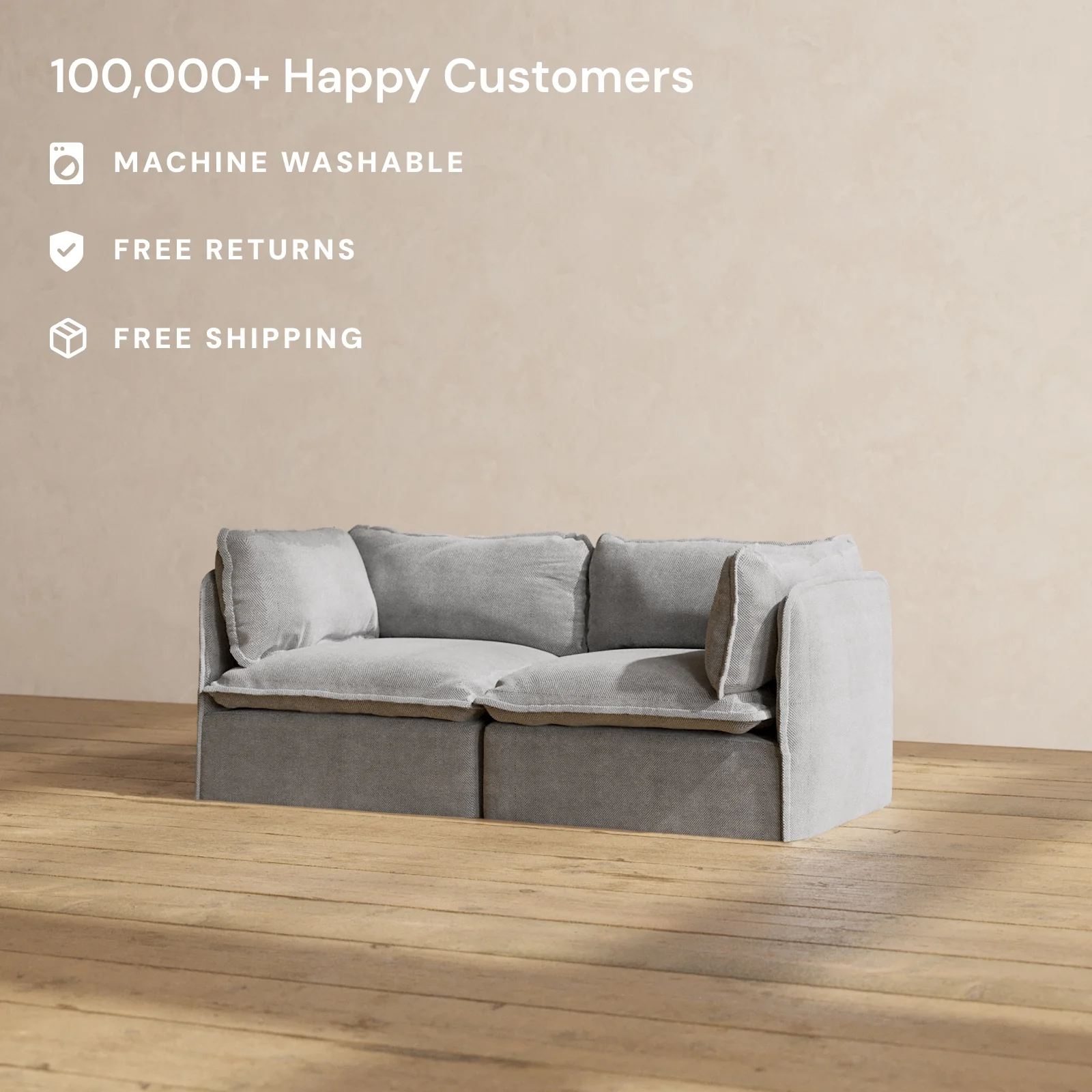 Modular Washable 2-Seater in Ash | Deluxe+ Seat | Cloud Pillow - Image 2