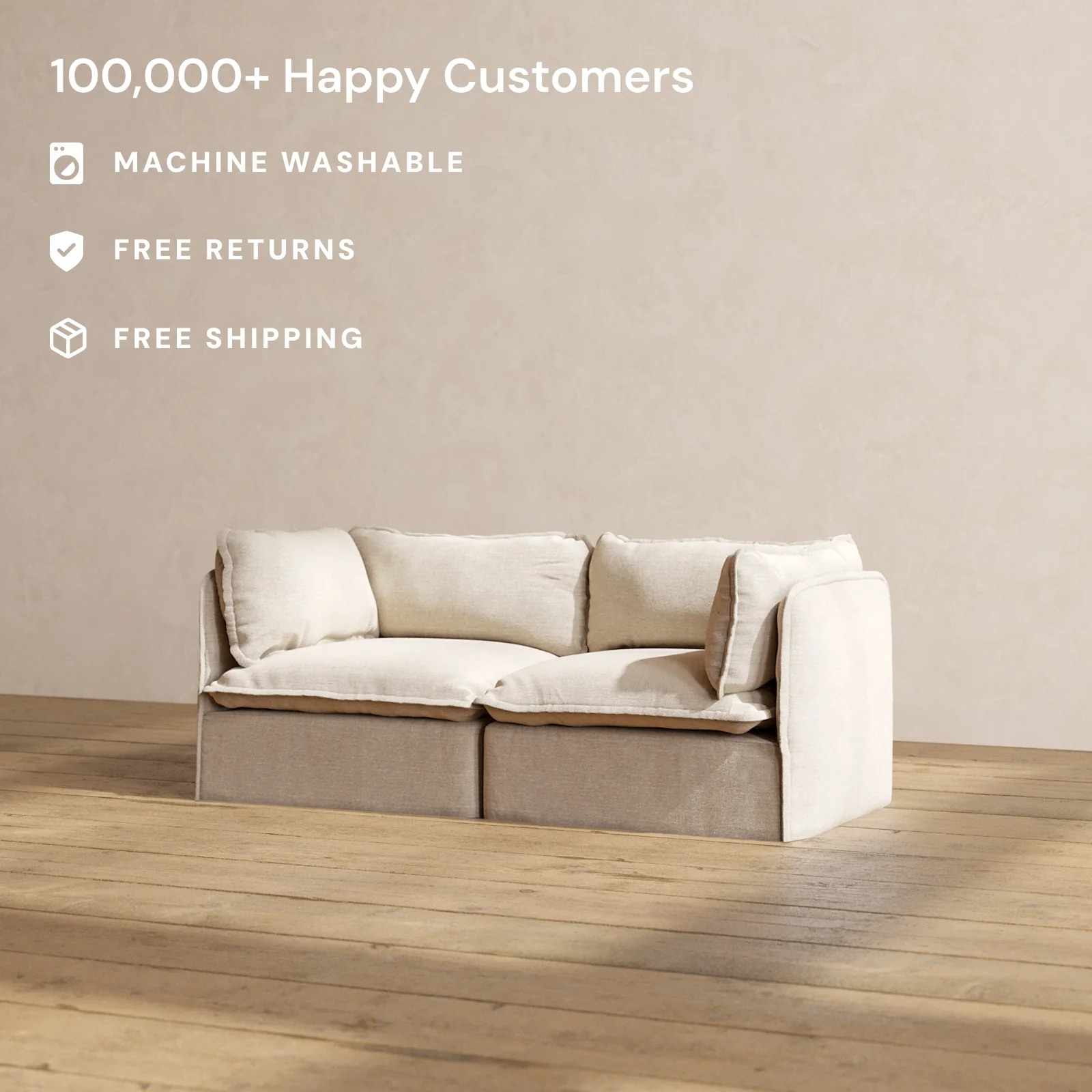 Modular Washable 2-Seater in Oat | Deluxe+ Seat | Cloud Pillow - Image 2
