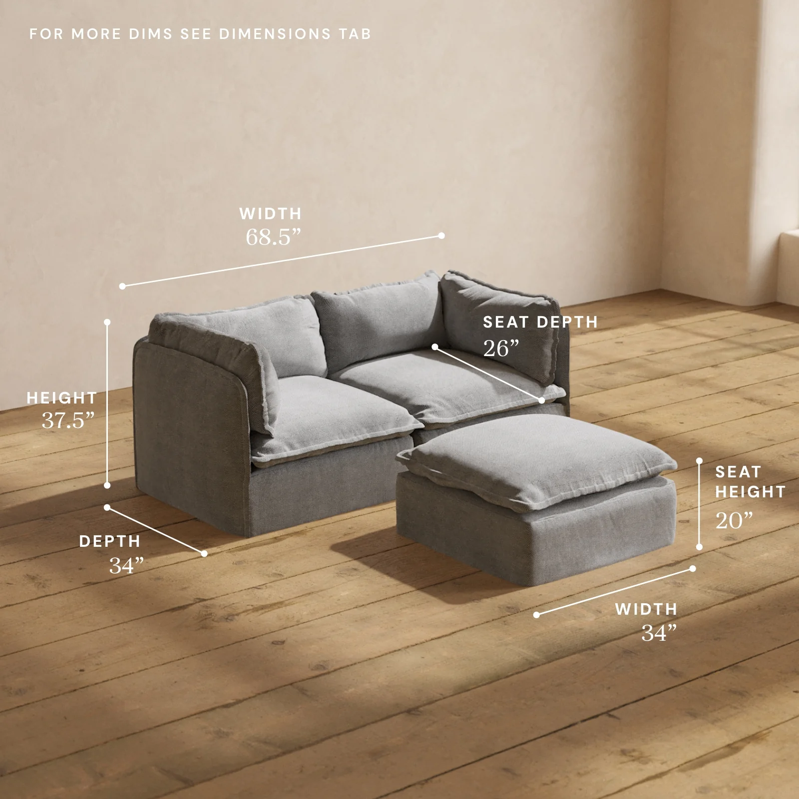 Modular Washable 2-Seater + Ottoman in Ash | Memorix+ Seat | Contour Pillow - Image 5