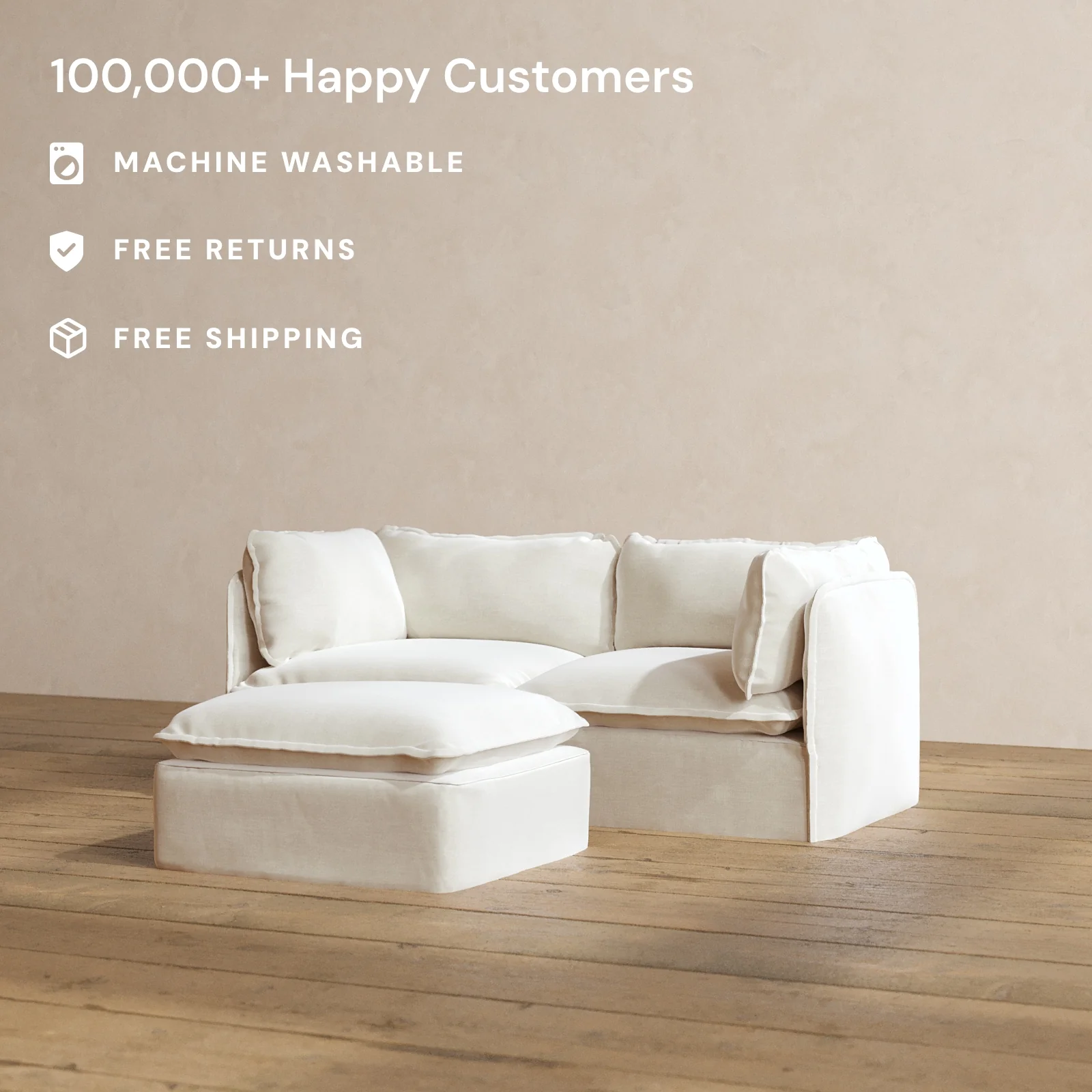 Modular Washable 2-Seater + Ottoman in Coco | Memorix+ Seat | Contour Pillow - Image 2