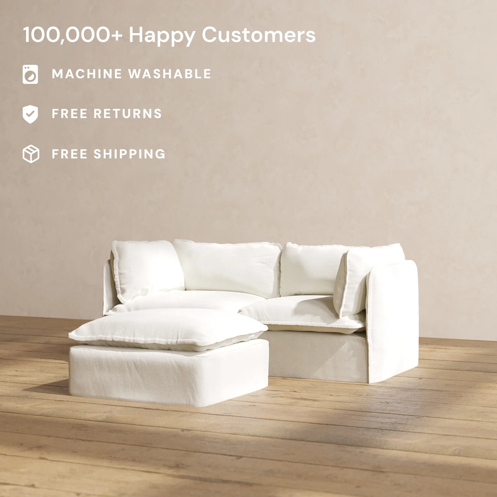 Modular Washable 2-Seater + Ottoman in Eggshell | Memorix+ Seat | Contour Pillow - Image 2