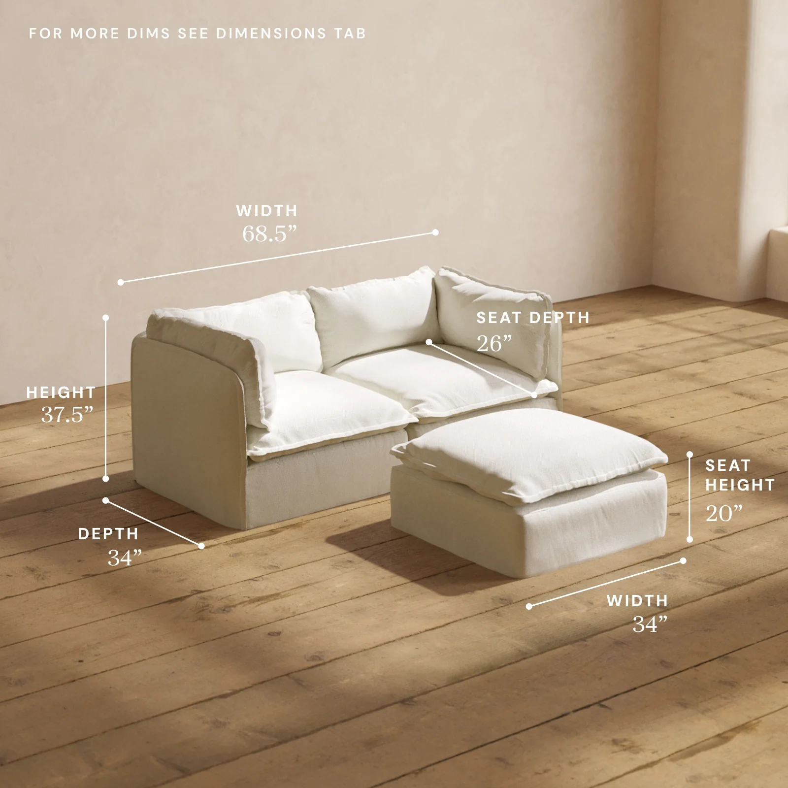 Modular Washable 2-Seater + Ottoman in Eggshell | Memorix+ Seat | Contour Pillow - Image 5