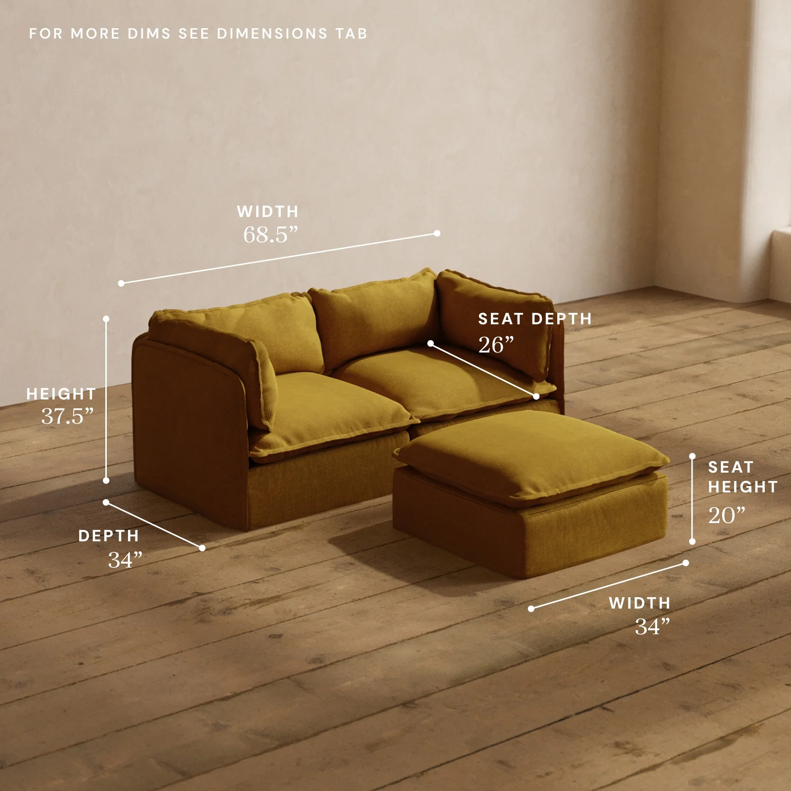 Modular Washable 2-Seater + Ottoman in Kiiro | Deluxe+ Seat | Cloud Pillow - Image 5