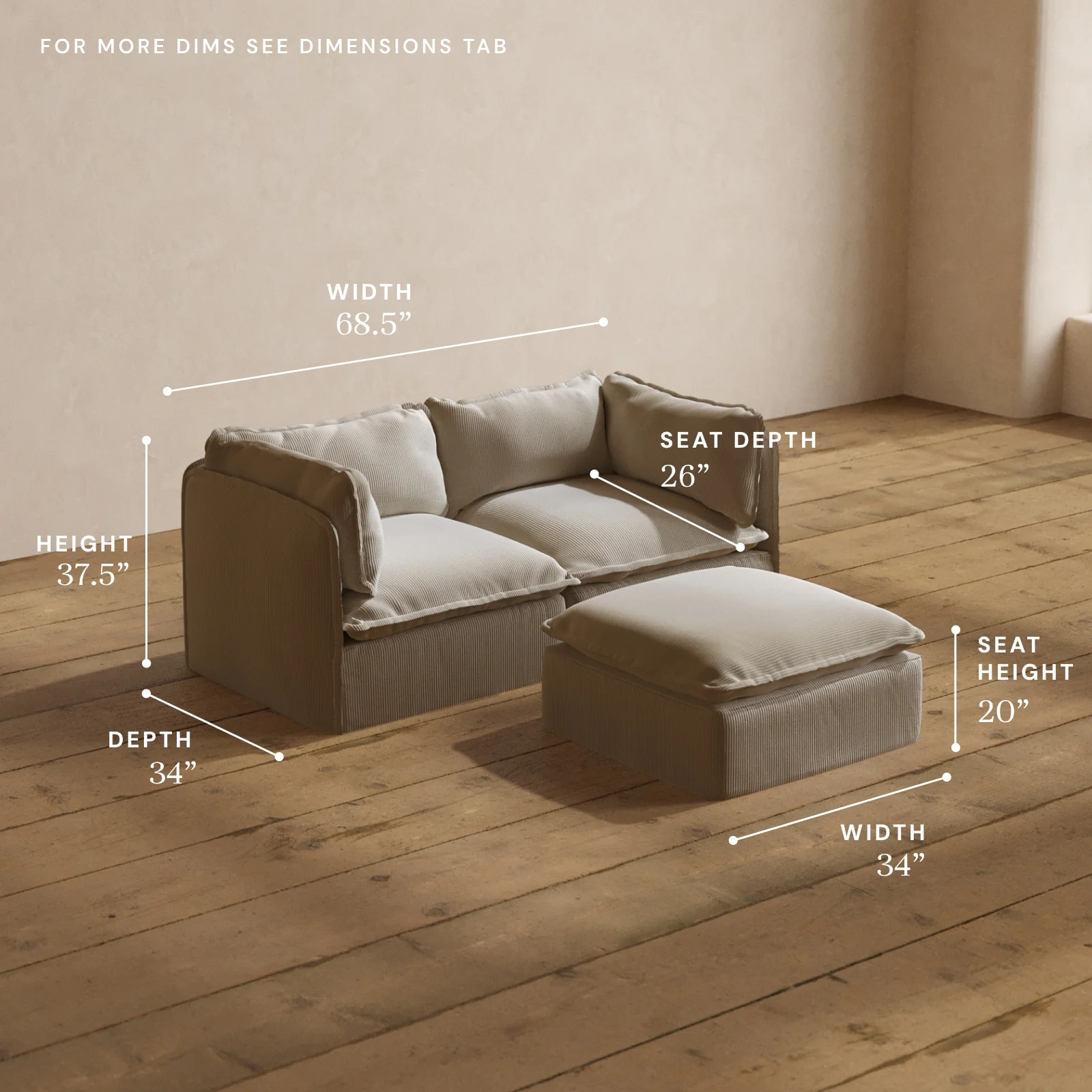 Modular Washable 2-Seater + Ottoman in Milk | Deluxe+ Seat | Cloud Pillow - Image 5