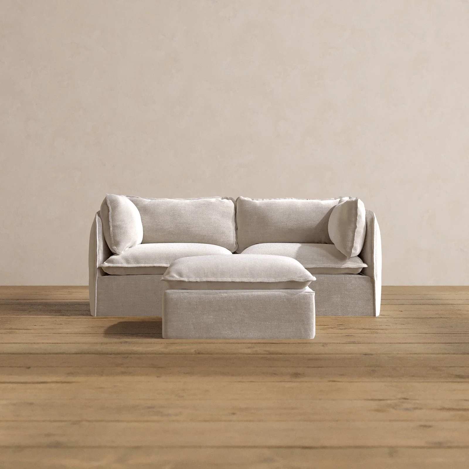 Modular Washable 2-Seater + Ottoman in Mist | Deluxe+ Seat | Cloud Pillow