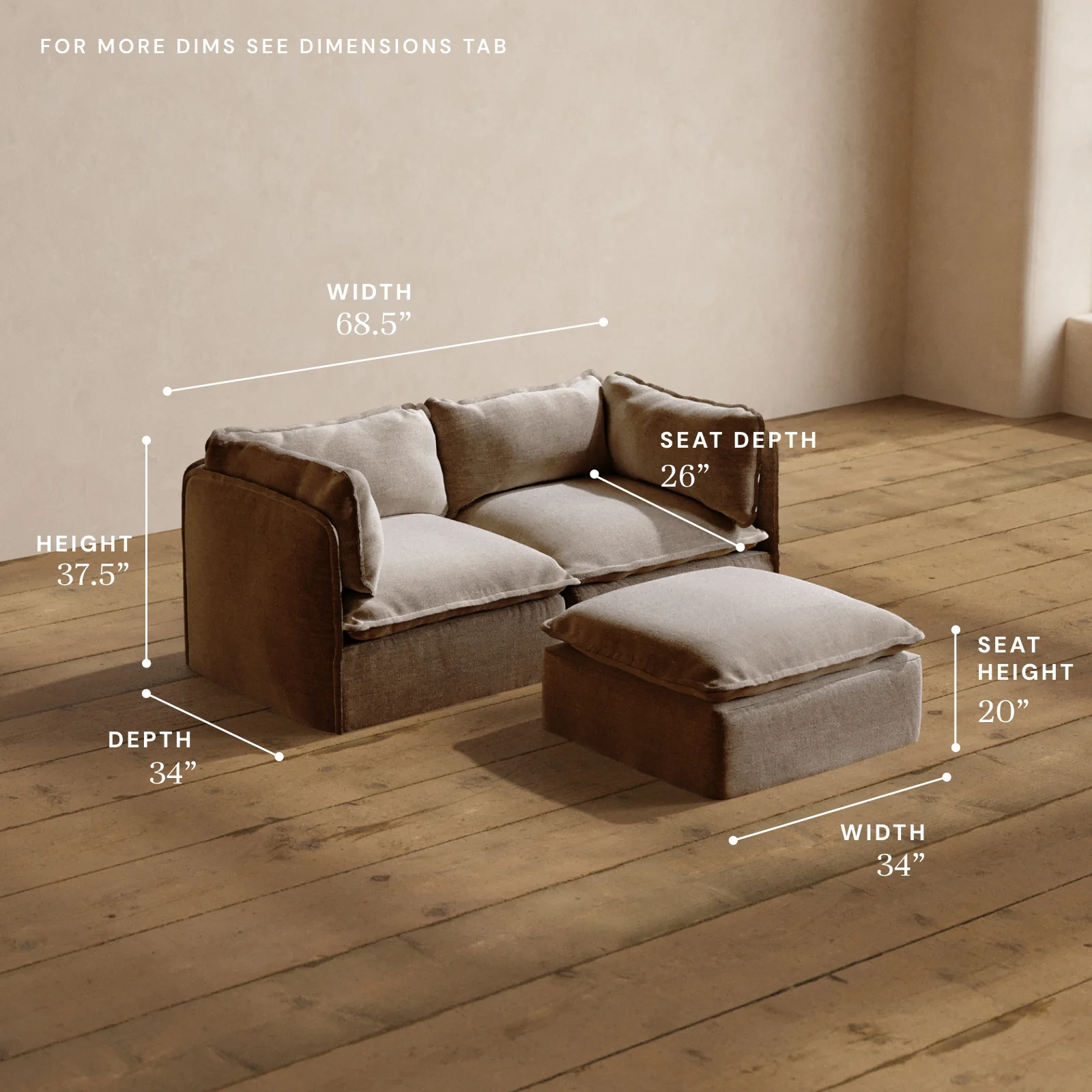 Modular Washable 2-Seater + Ottoman in Mist | Deluxe+ Seat | Cloud Pillow - Image 5