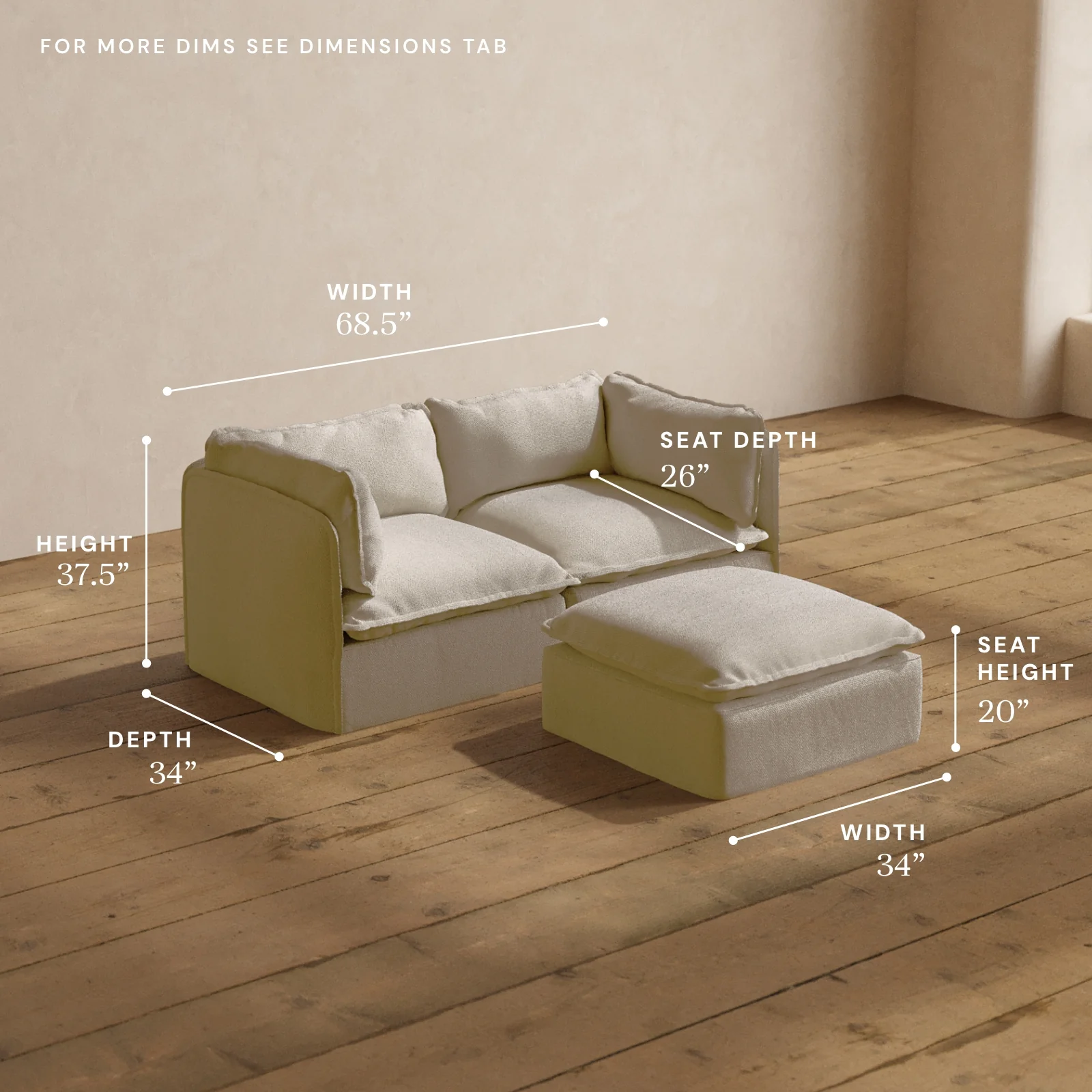 Modular Washable 2-Seater + Ottoman in Powder | Deluxe+ Seat | Cloud Pillow - Image 5