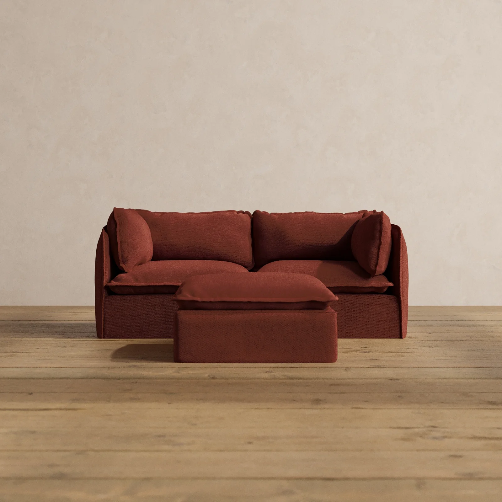 Modular Washable 2-Seater + Ottoman in Rust | Deluxe+ Seat | Cloud Pillow