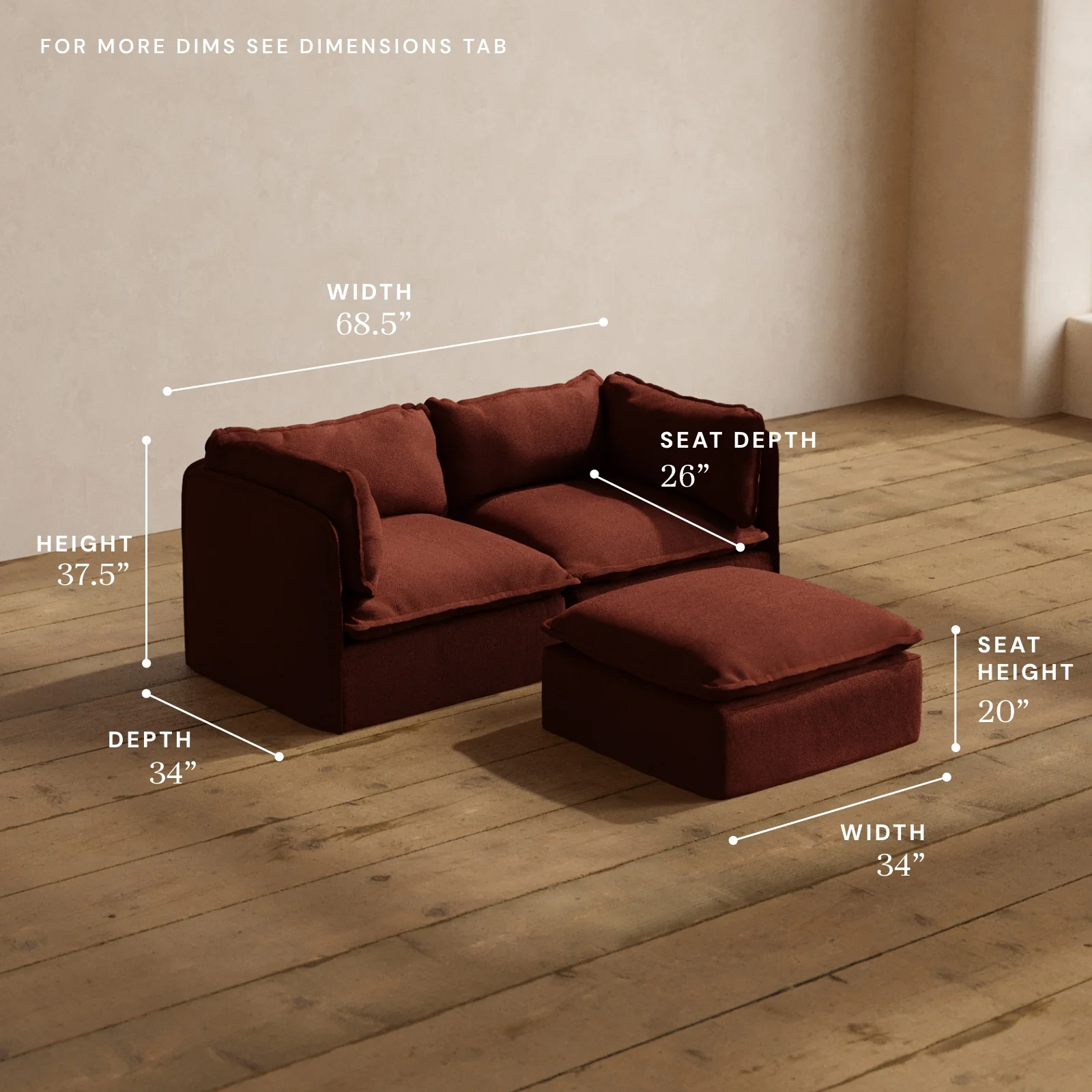 Modular Washable 2-Seater + Ottoman in Rust | Memorix+ Seat | Contour Pillow - Image 5
