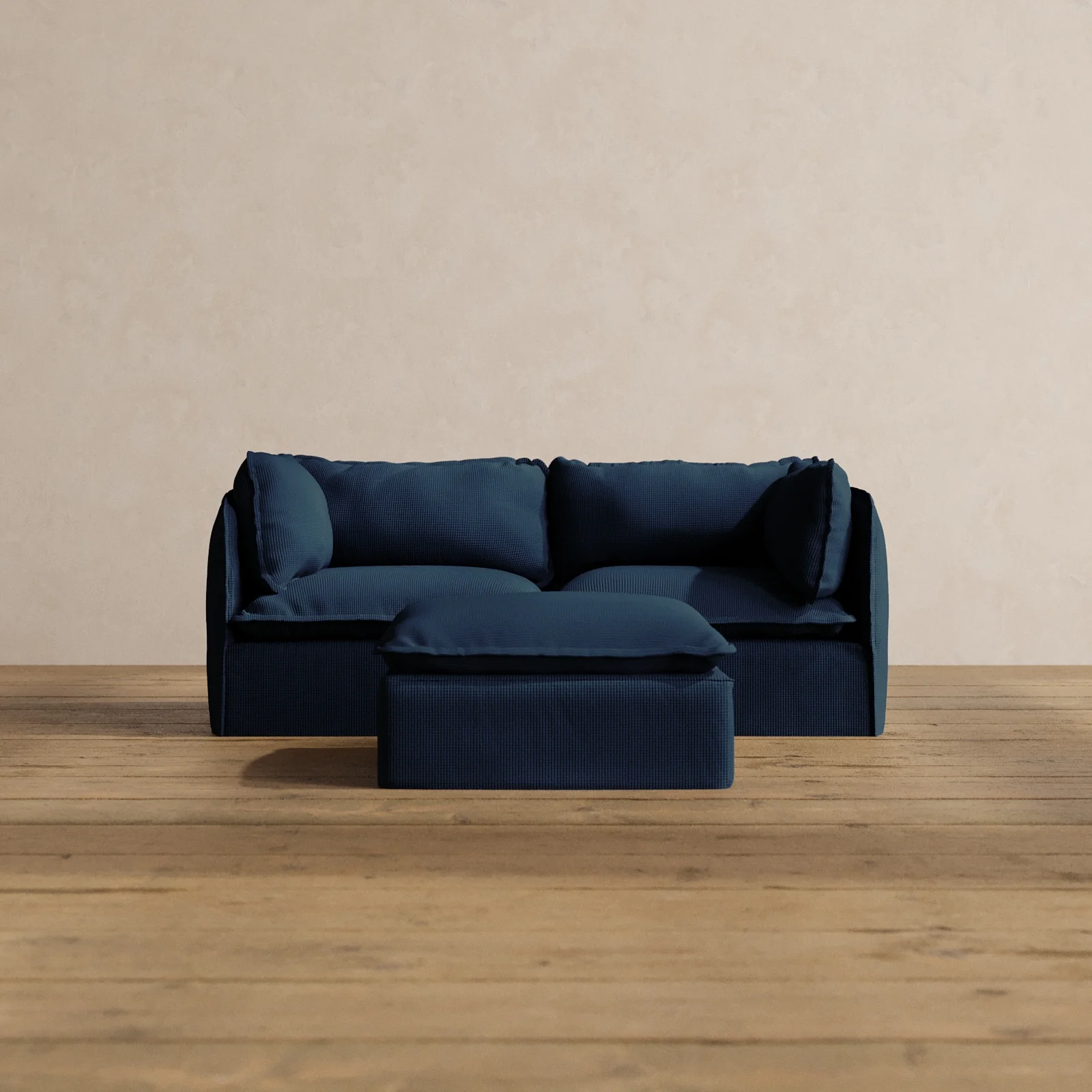 Modular Washable 2-Seater + Ottoman in Sumi | Deluxe+ Seat | Cloud Pillow