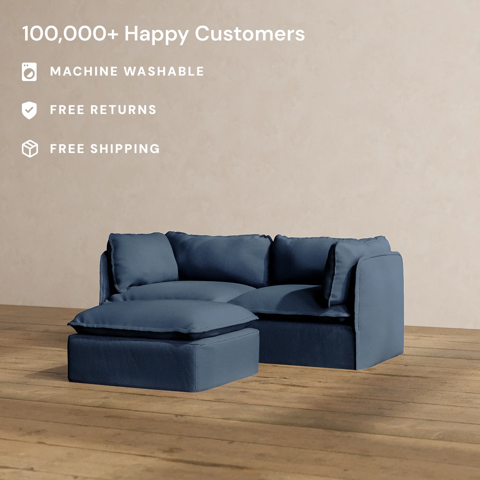 Modular Washable 2-Seater + Ottoman in Sumi | Deluxe+ Seat | Cloud Pillow - Image 2