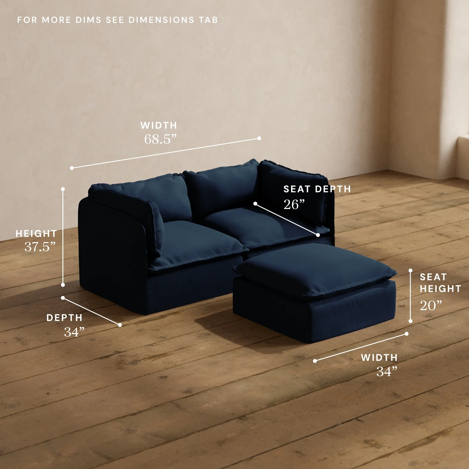 Modular Washable 2-Seater + Ottoman in Sumi | Deluxe+ Seat | Cloud Pillow - Image 5