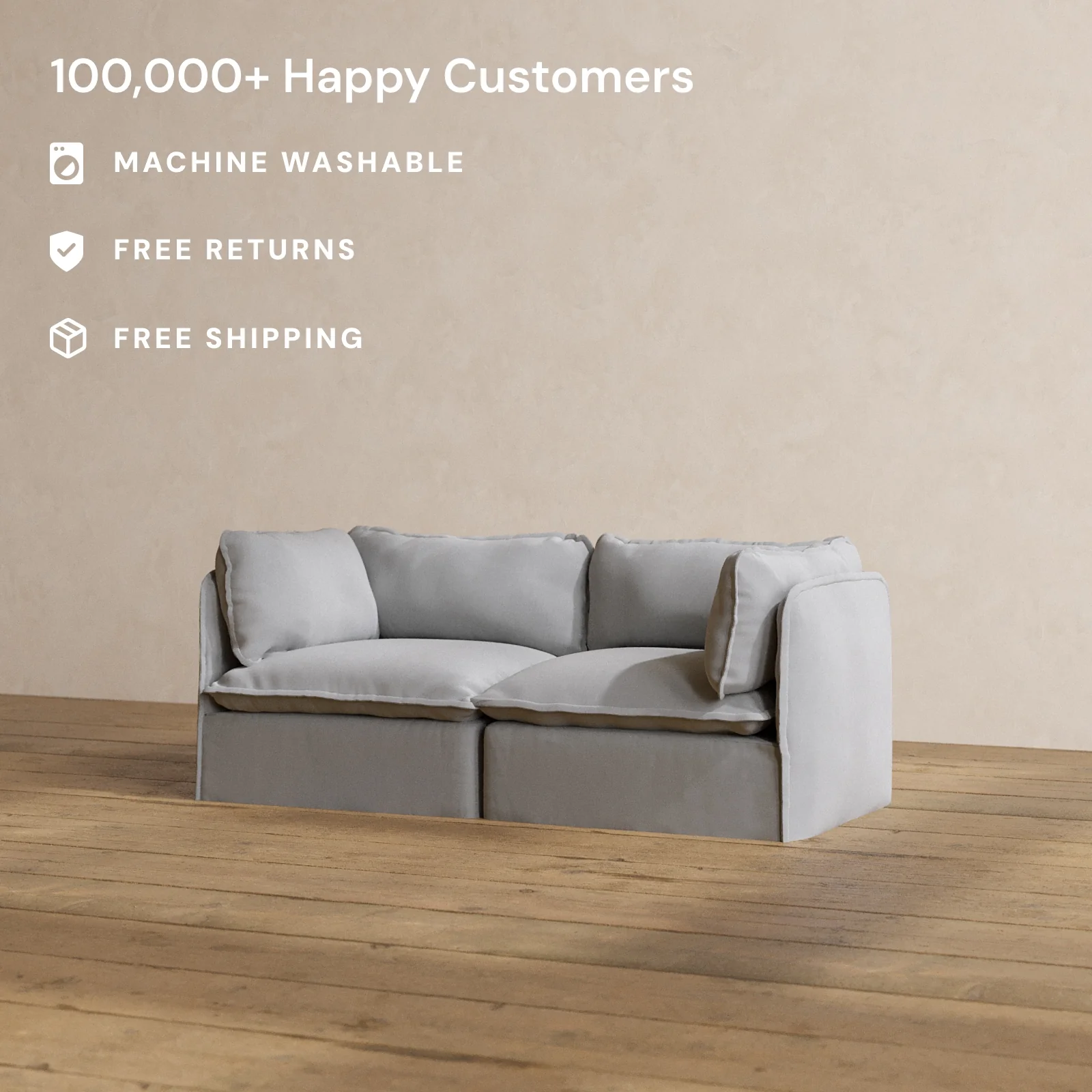 Modular Washable 2-Seater in Pumice | Deluxe+ Seat | Cloud Pillow - Image 2