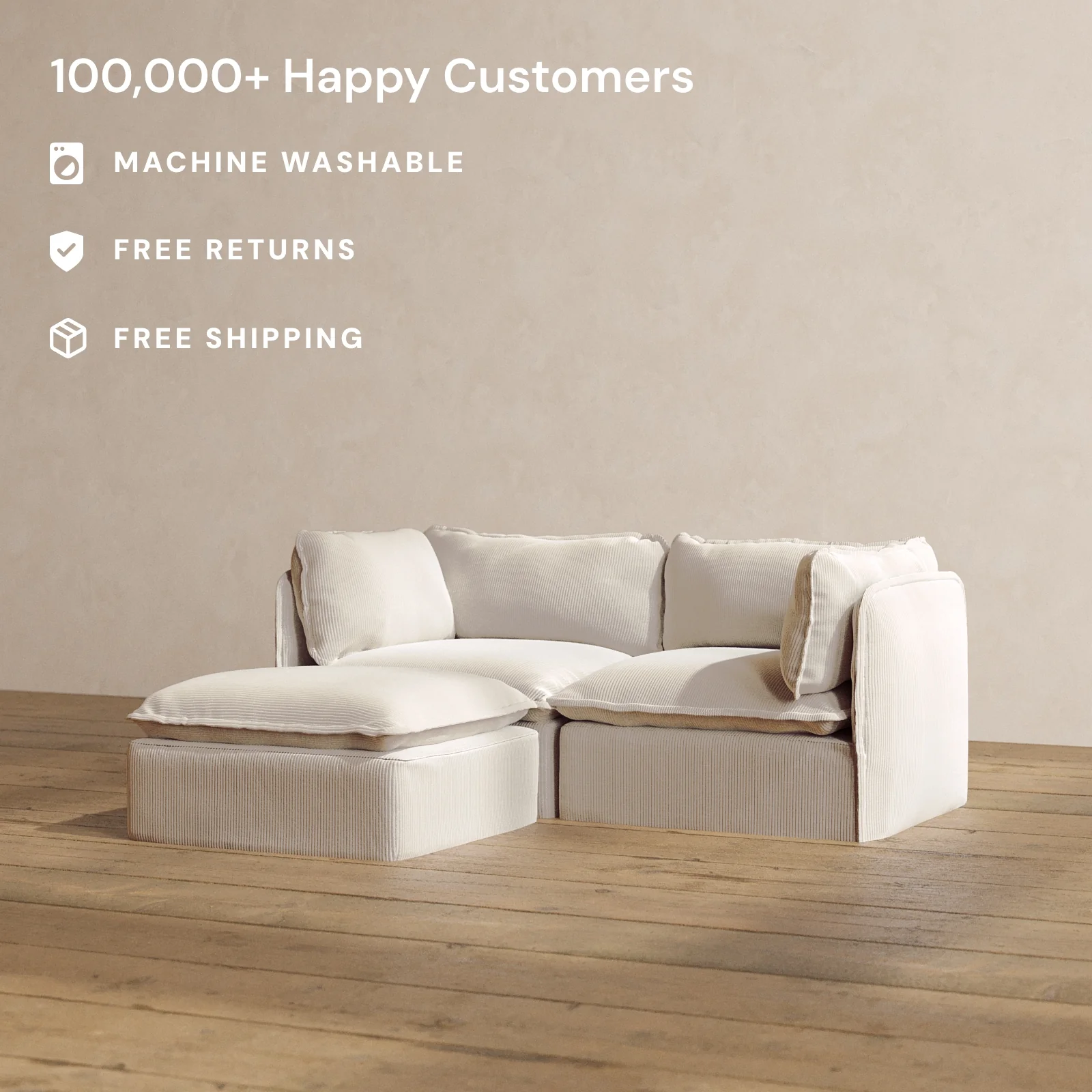 Modular Washable 2-Seater Sectional in Milk | Memorix+ Seat | Contour Pillow - Image 2