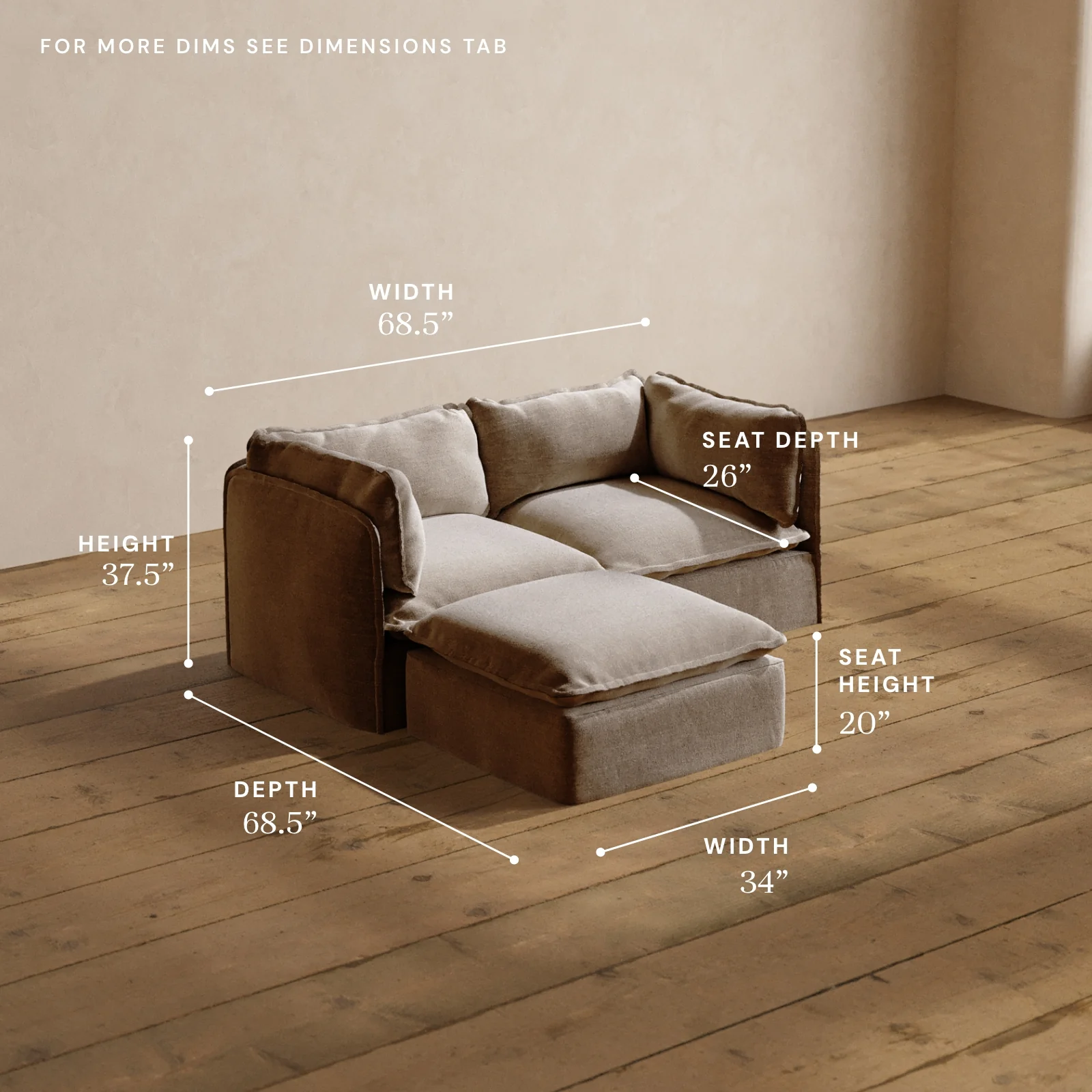 Modular Washable 2-Seater Sectional in Mist | Deluxe+ Seat | Cloud Pillow - Image 5
