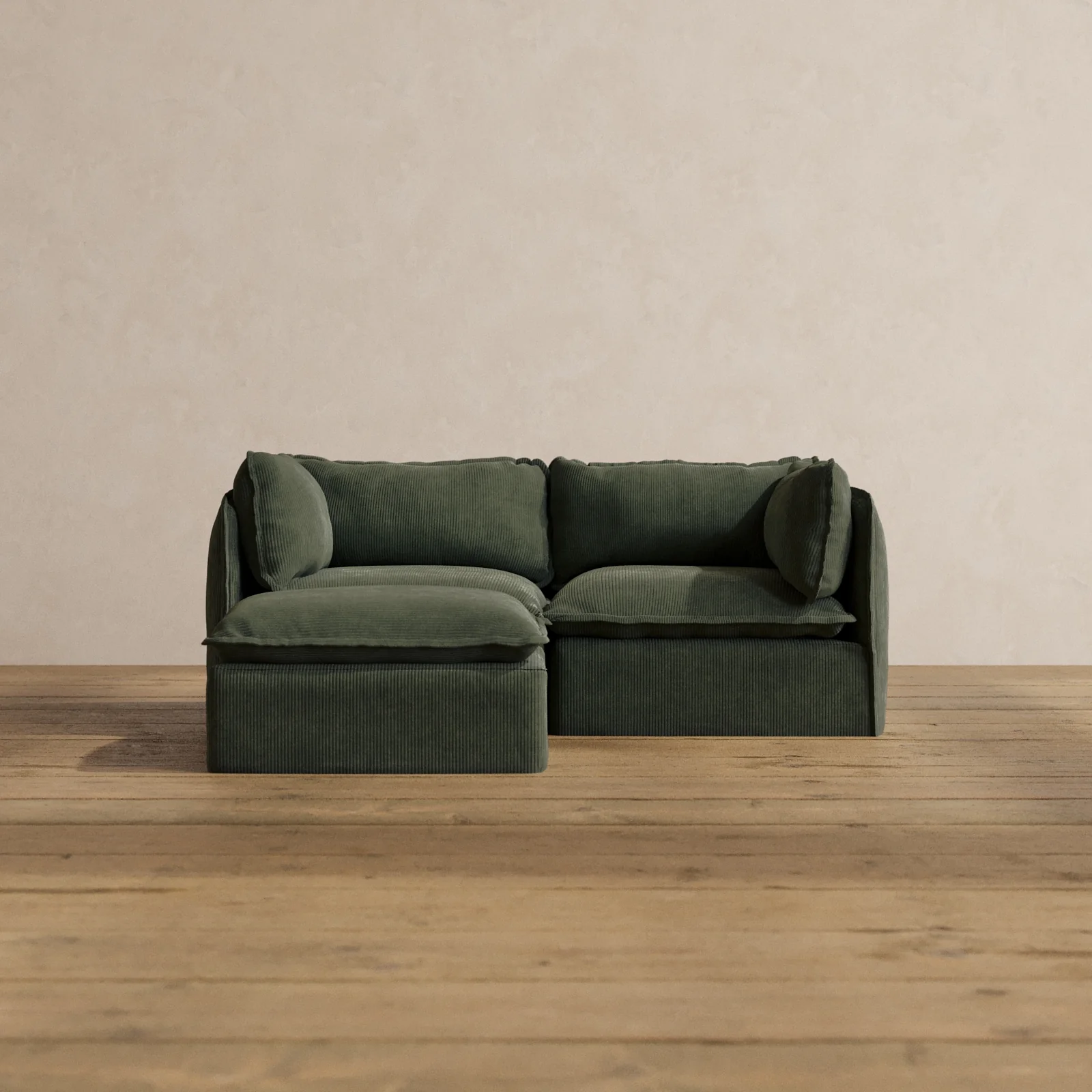 Modular Washable 2-Seater Sectional in Olivine | Deluxe+ Seat | Cloud Pillow