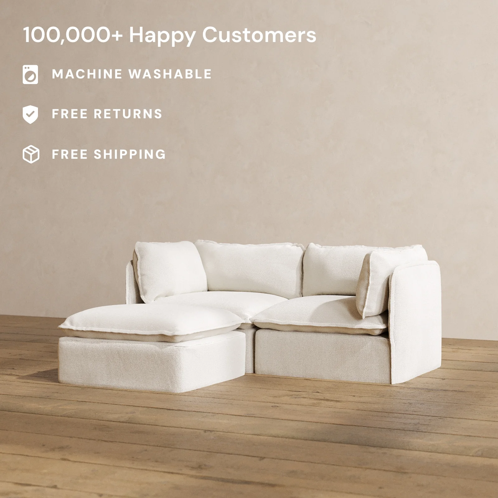 Modular Washable 2-Seater Sectional in Powder | Memorix+ Seat | Contour Pillow - Image 2
