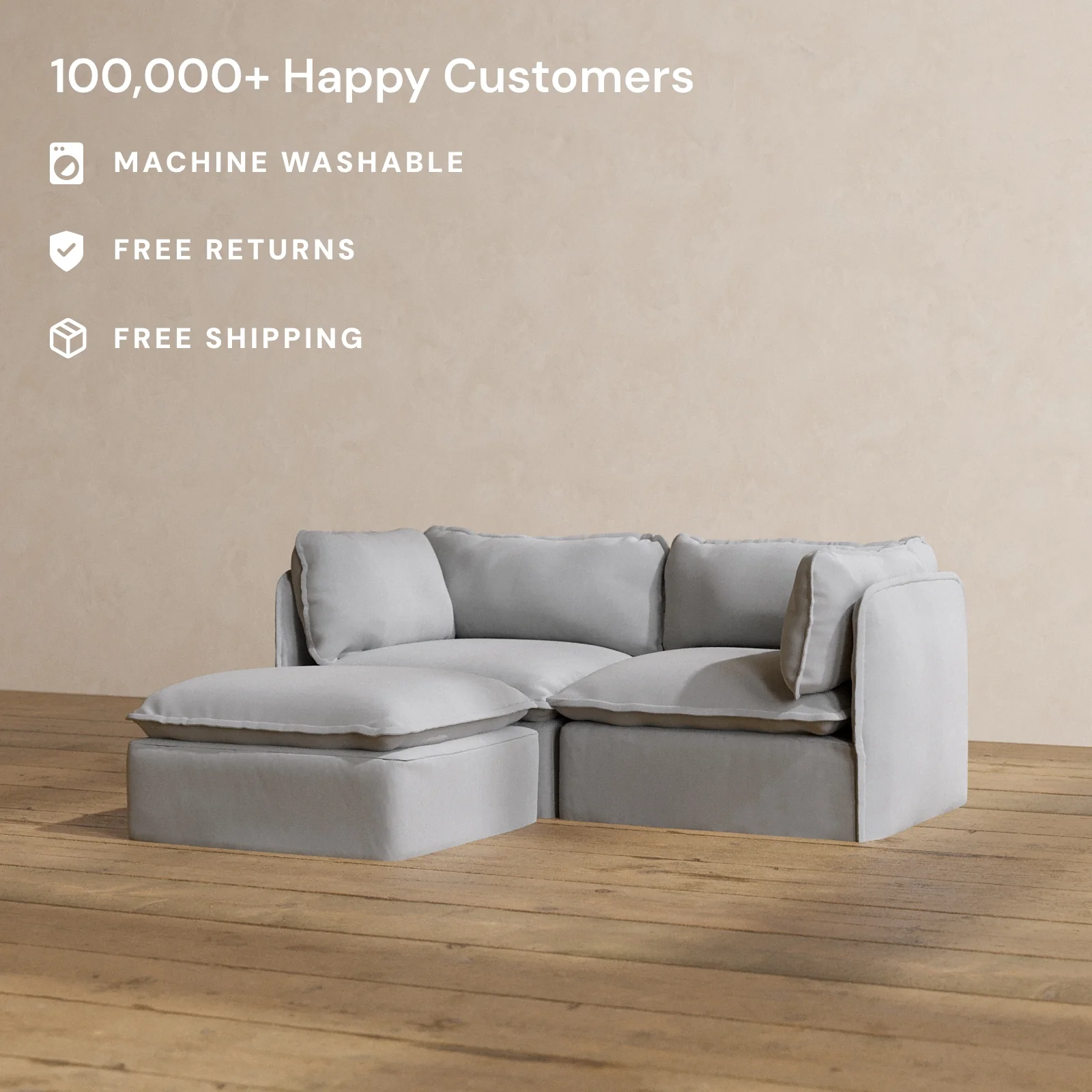 Modular Washable 2-Seater Sectional in Pumice | Memorix+ Seat | Contour Pillow - Image 2