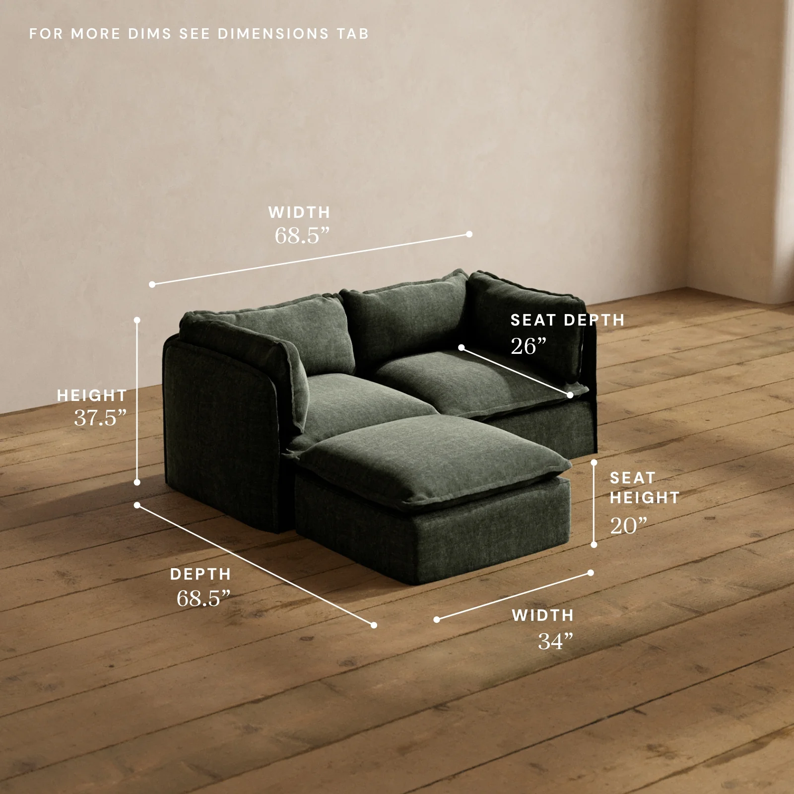 Modular Washable 2-Seater Sectional in Willow | Memorix+ Seat | Contour Pillow - Image 5