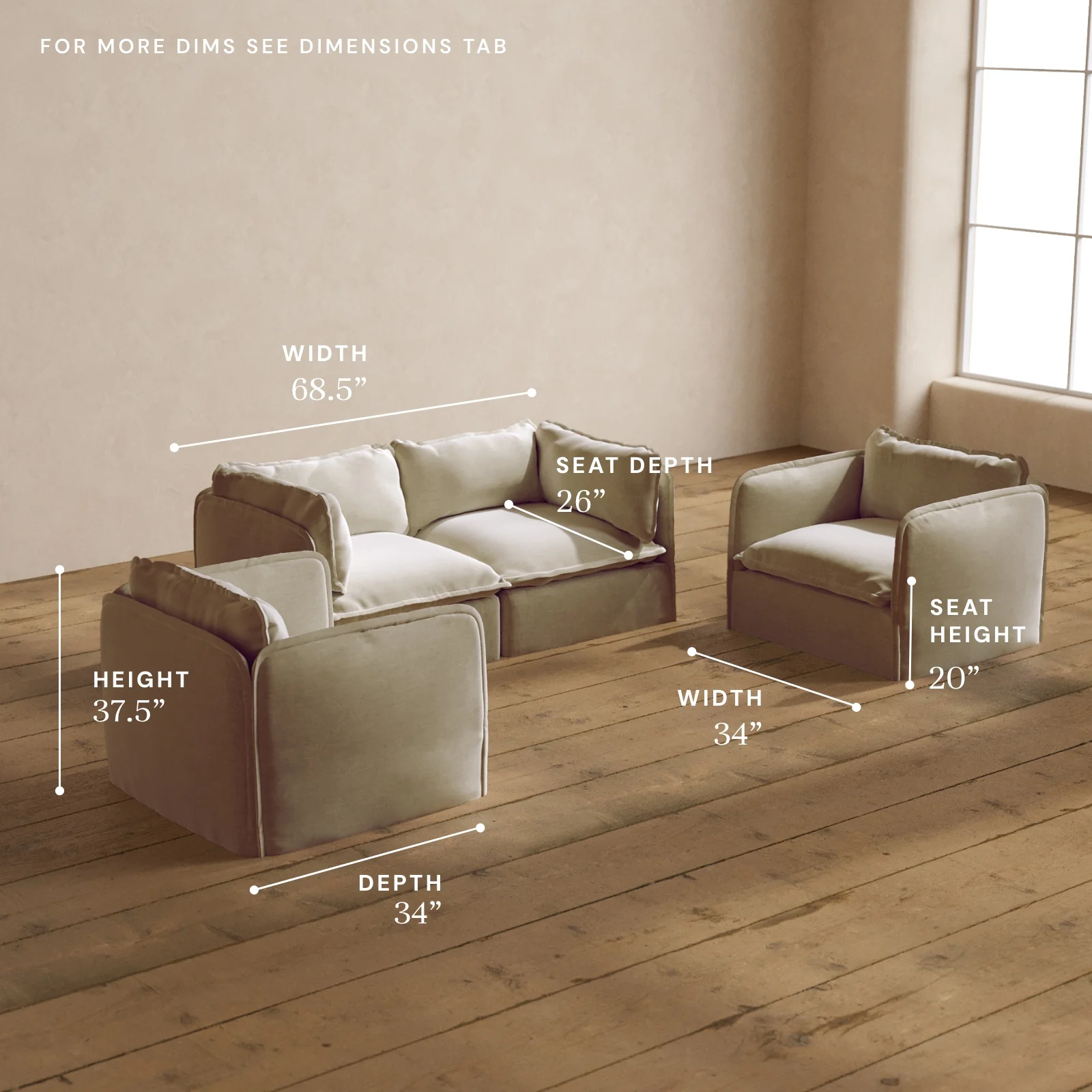 Modular Washable 2-Seater Sofa + Armchair Set in Coco | Deluxe+ Seat | Cloud Pillow - Image 5