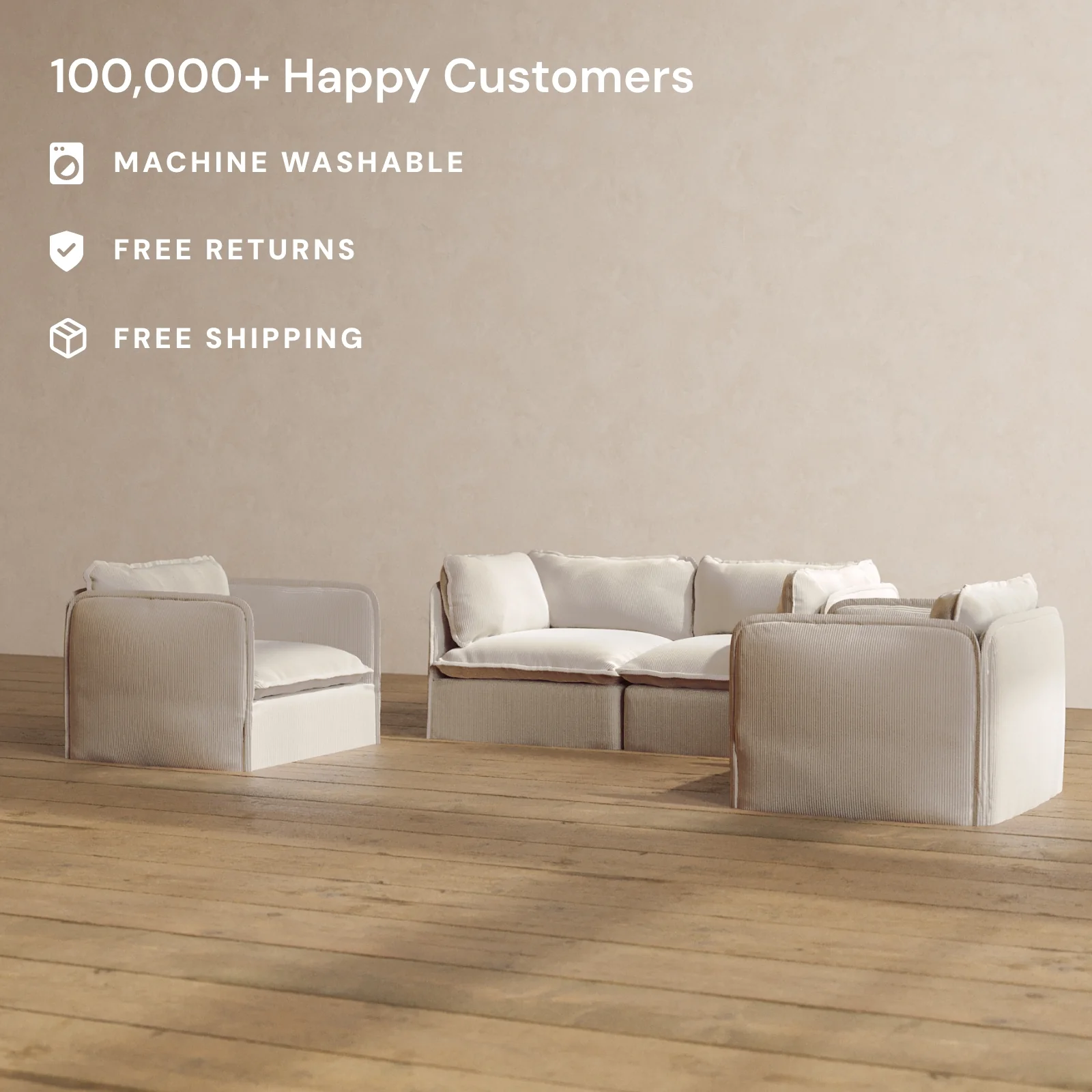 Modular Washable 2-Seater Sofa + Armchair Set in Milk | Memorix+ Seat | Contour Pillow - Image 2