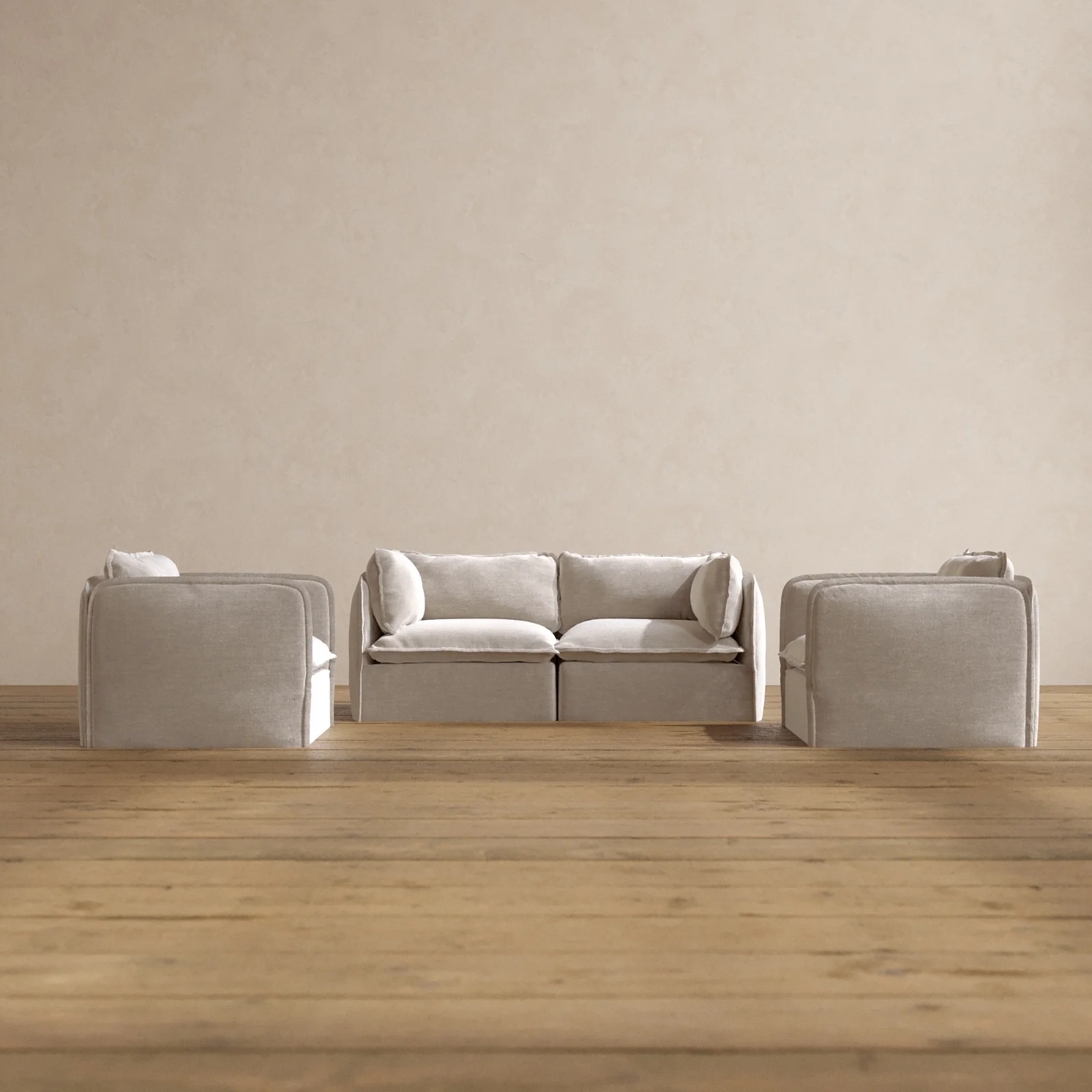 Modular Washable 2-Seater Sofa + Armchair Set in Mist | Deluxe+ Seat | Cloud Pillow