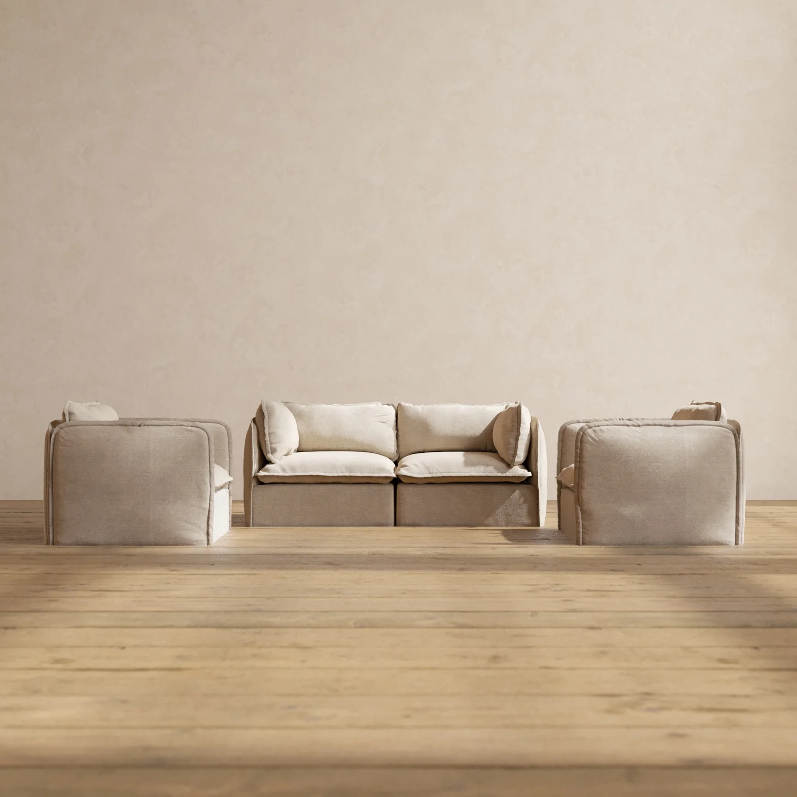 Modular Washable 2-Seater Sofa + Armchair Set in Oat | Memorix+ Seat | Contour Pillow