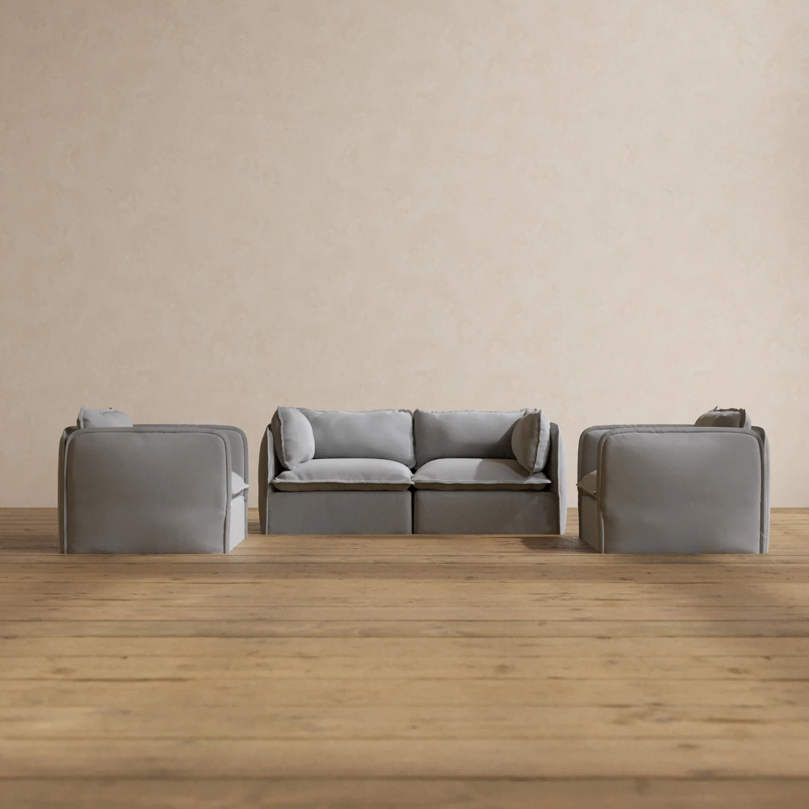 Modular Washable 2-Seater Sofa + Armchair Set in Pumice | Deluxe+ Seat | Cloud Pillow