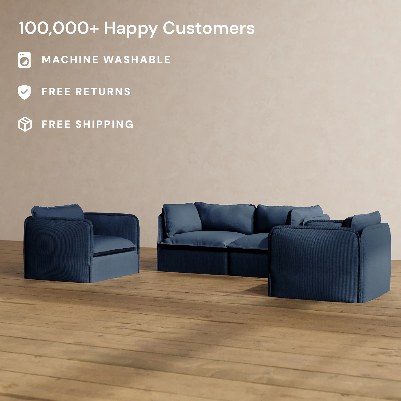 Modular Washable 2-Seater Sofa + Armchair Set in Sumi | Deluxe+ Seat | Cloud Pillow - Image 2