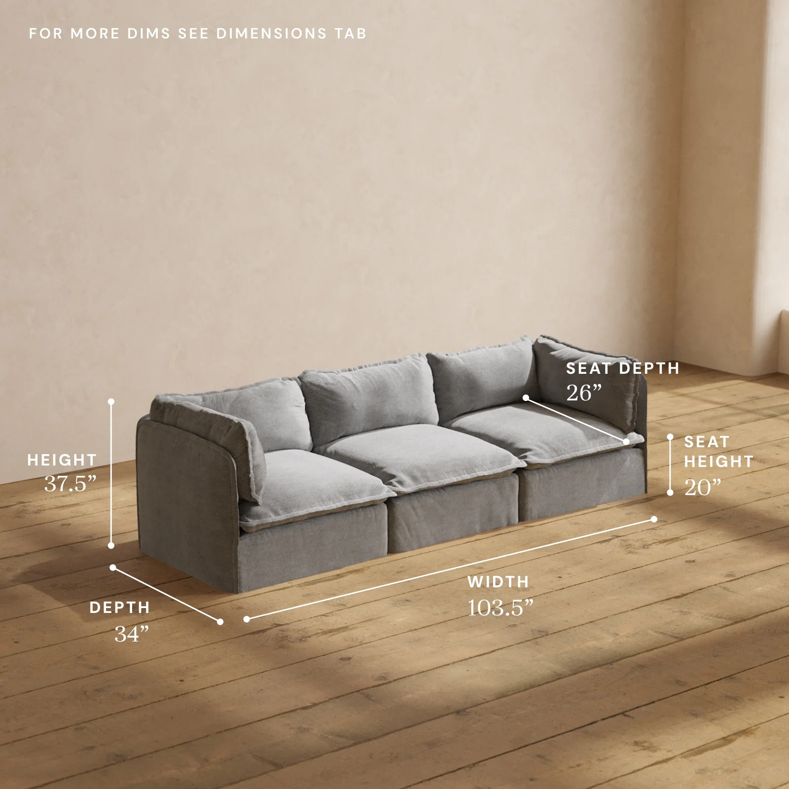 Modular Washable 3-Seater in Ash | Deluxe+ Seat | Cloud Pillow - Image 5