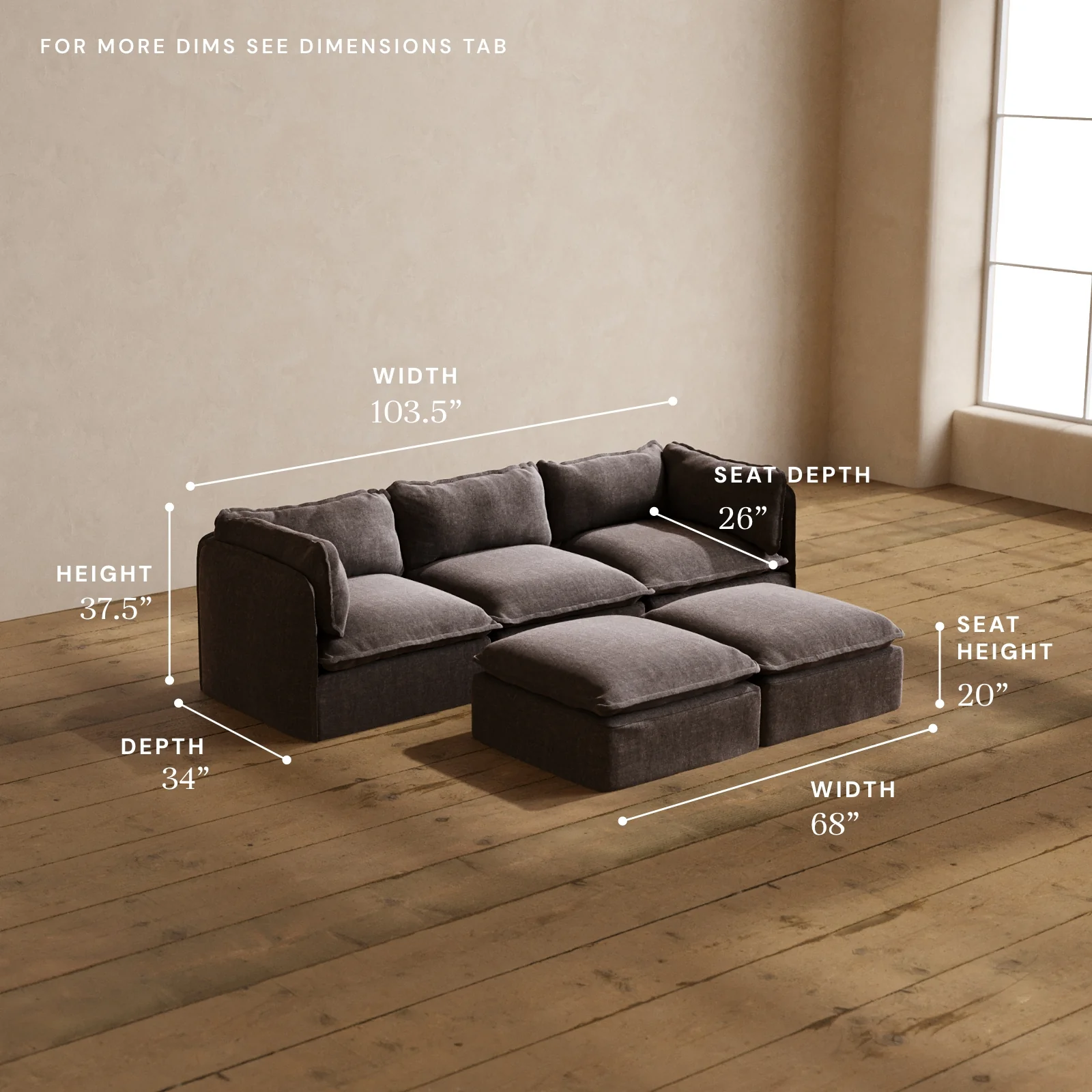 Modular Washable 3-Seater + Bench Ottoman in Caviar | Deluxe+ Seat | Cloud Pillow - Image 5