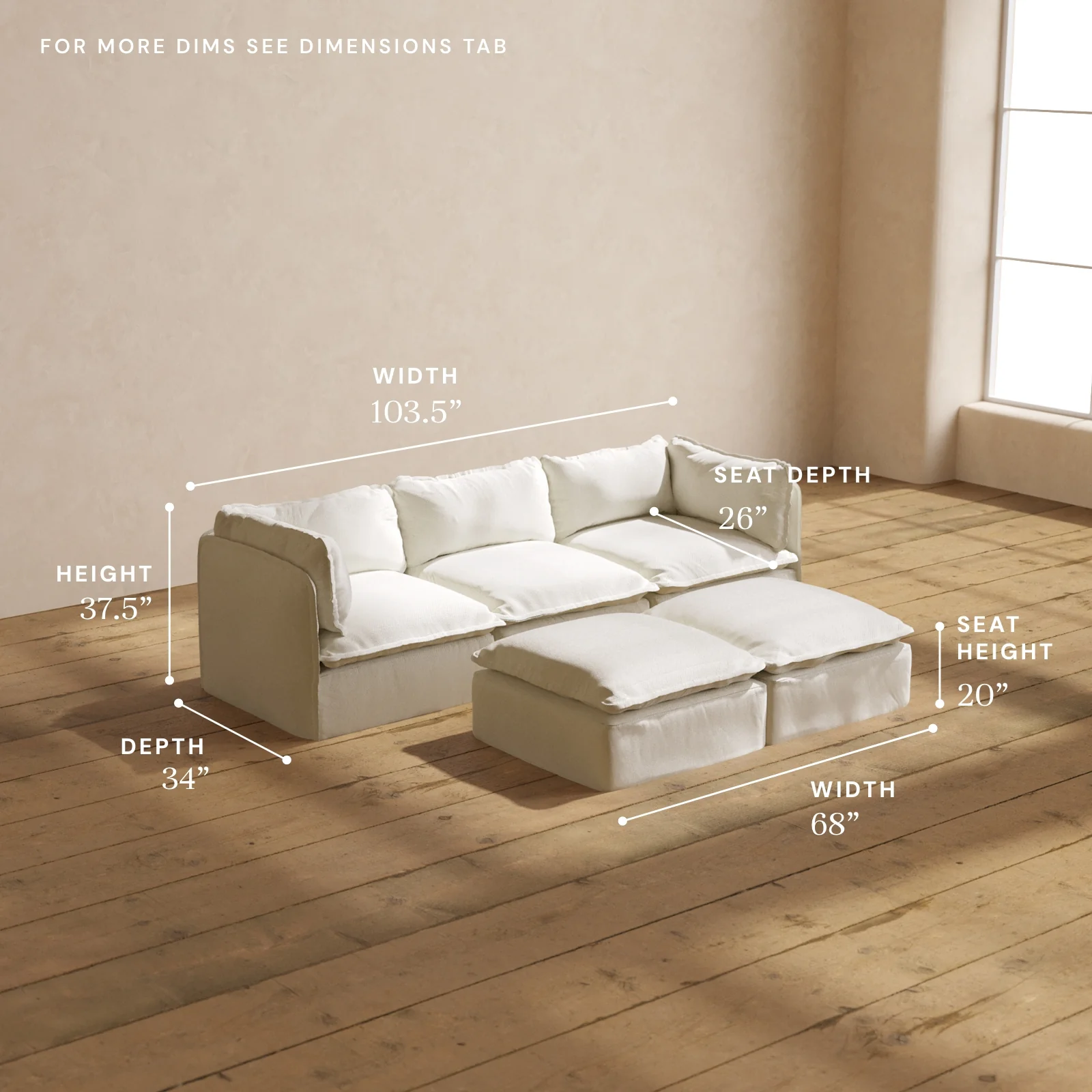 Modular Washable 3-Seater + Bench Ottoman in Eggshell | Memorix+ Seat | Contour Pillow - Image 5