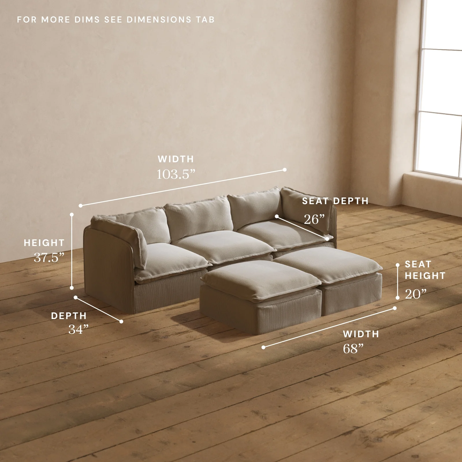 Modular Washable 3-Seater + Bench Ottoman in Milk | Deluxe+ Seat | Cloud Pillow - Image 5