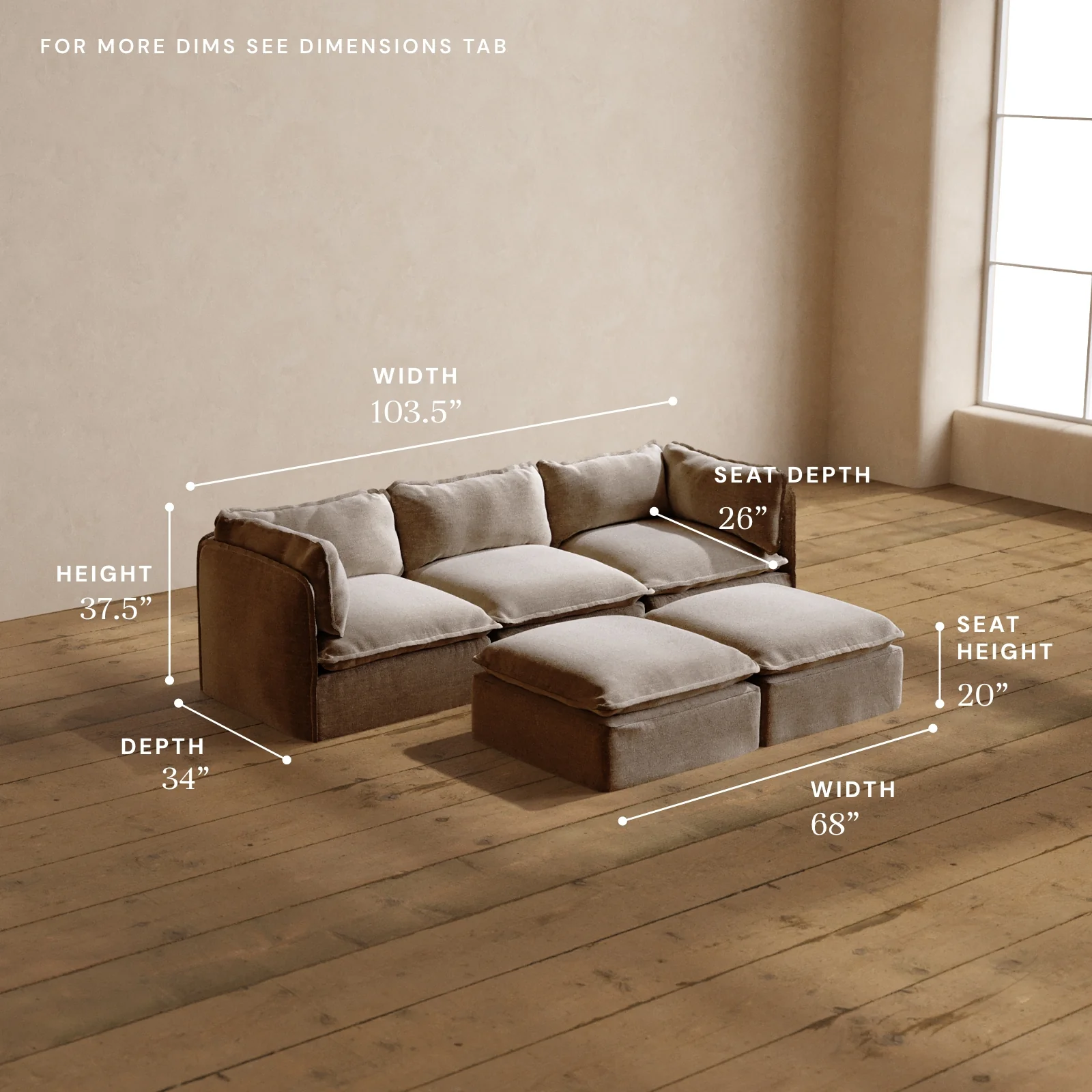 Modular Washable 3-Seater + Bench Ottoman in Mist | Deluxe+ Seat | Cloud Pillow - Image 5